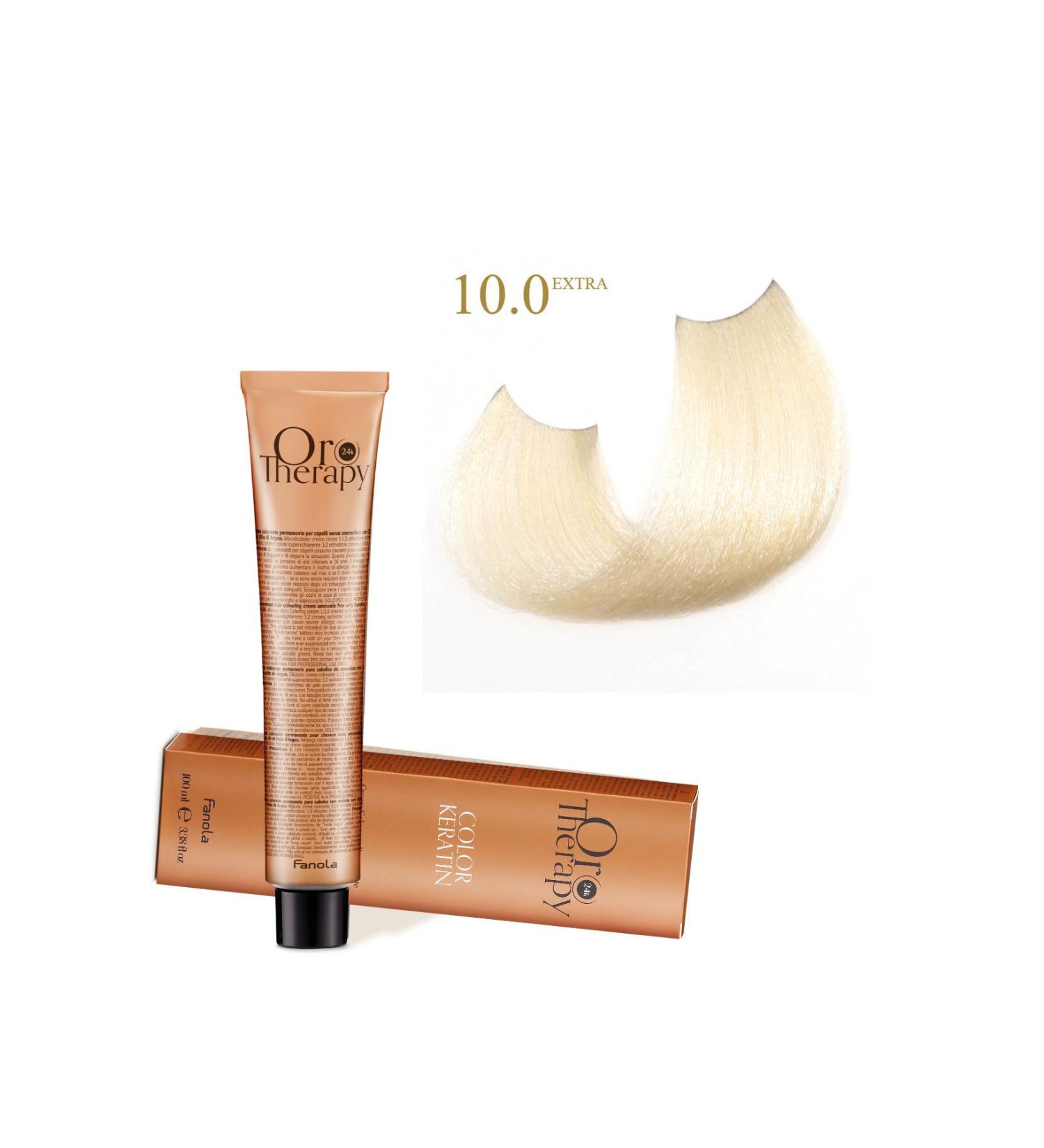 Fanola Oro Therapy 24k Color Keratin With Gold & Argan Oil 100ml (AMMONIA FREE) 10.0 Extra Blonde Platinum