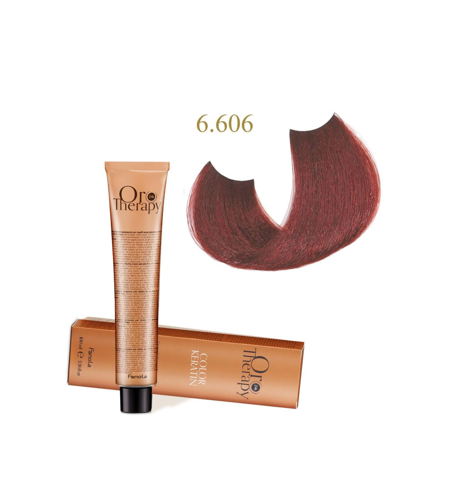 Fanola Oro Therapy 24k Color Keratin With Gold & Argan Oil 100ml (ammonia Free) 6.606 Dark Blonde Warm Red