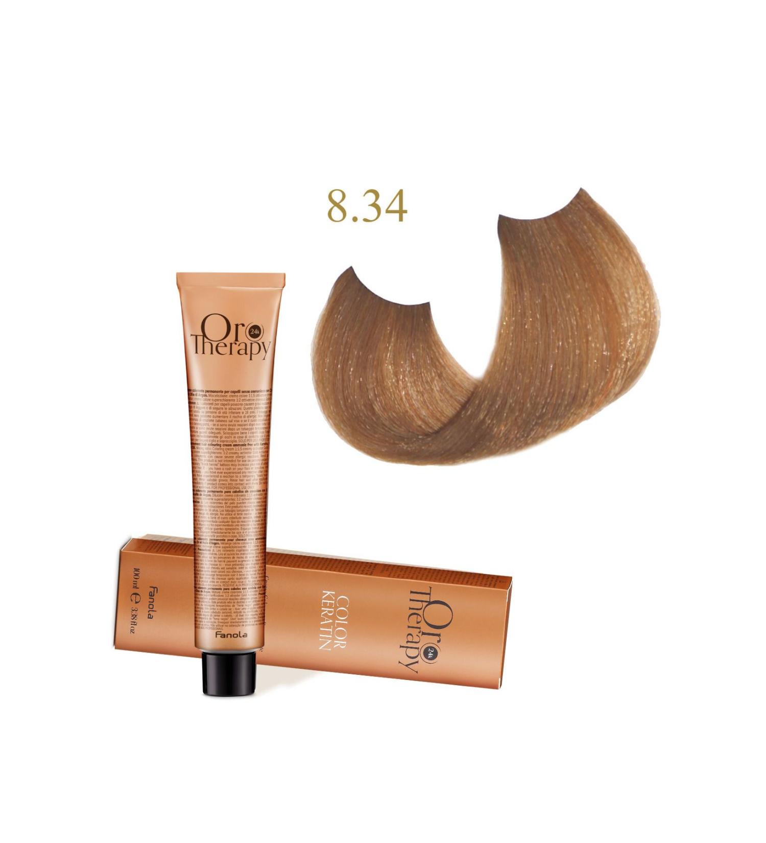 Fanola Oro Therapy 24k Color Keratin With Gold & Argan Oil 100ml (ammonia Free) 8.34 Blonde Golden Copper