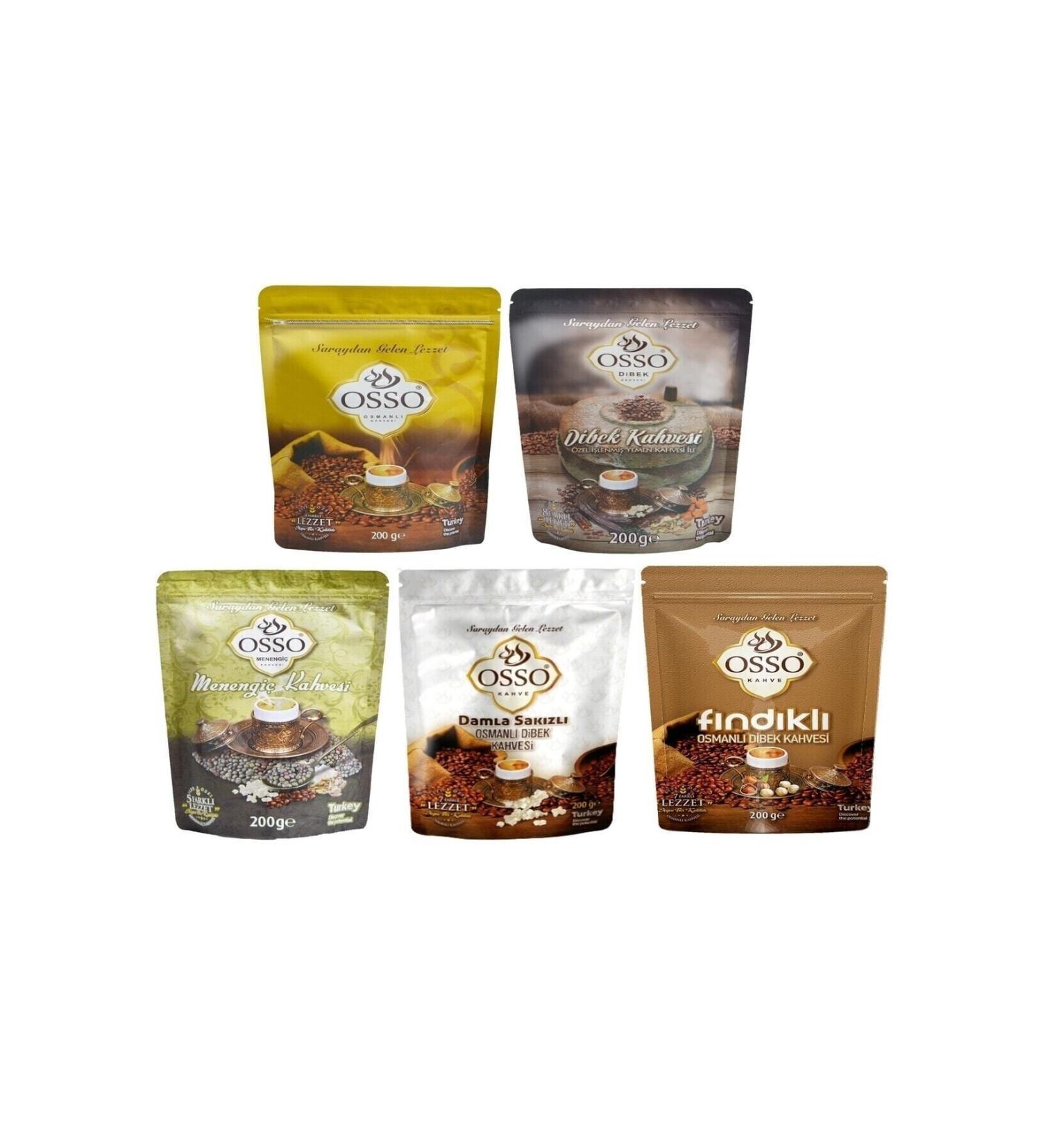 OSSO COFFEE OSSO Set of 5 Ottoman Coffee + Dibek Coffee + Menengi Coffee + Mastic Dibek + Hazelnut Ottoman