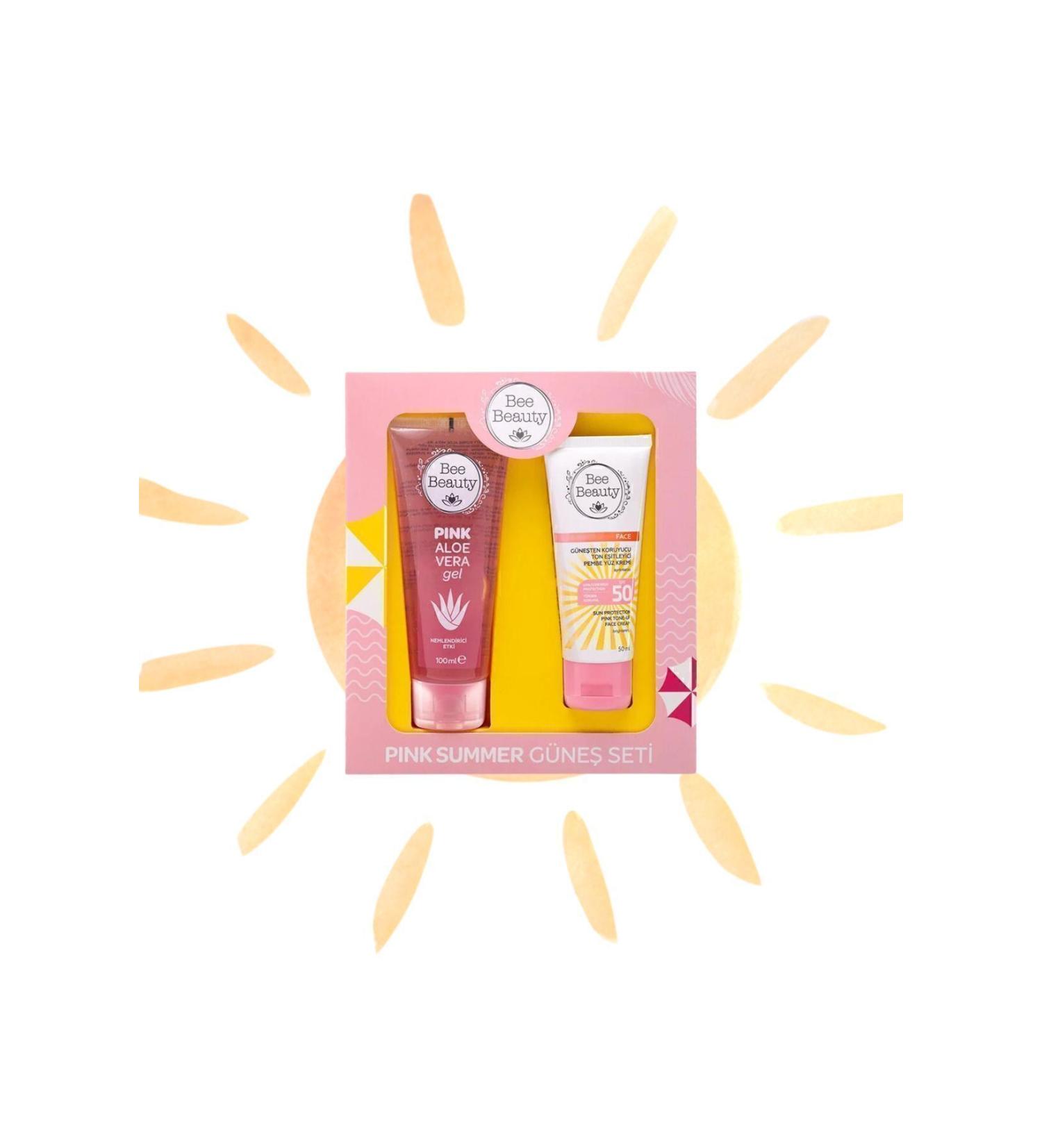 Bee Beauty Pink Aloe Vera Gel 100 ml + Sunscreen Tone Equalizing Pink Face Cream 50 ml - Buy Online on GoSupps.com