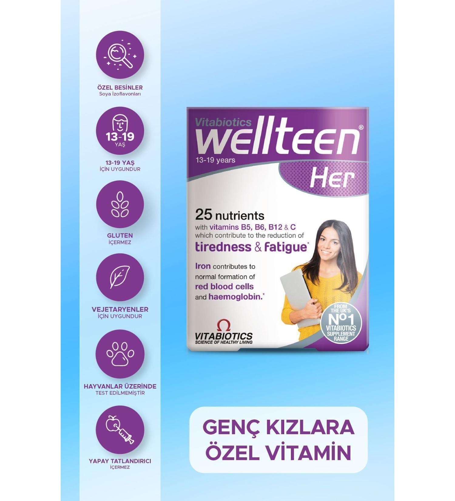 Wellteen Vitamin D Cranberry Grape Seed Extract Special Vitamin Support for Young Girls 30 Tablets