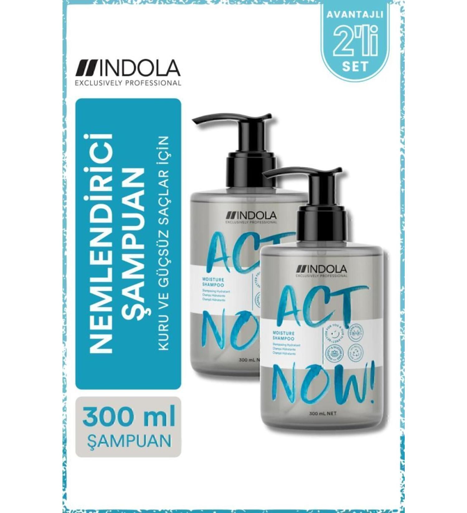 Indola ACT NOW! Moisturizing Shampoo with Aloe Vera Extract for Dry and Weak Hair 300ml |x 2 Pcs