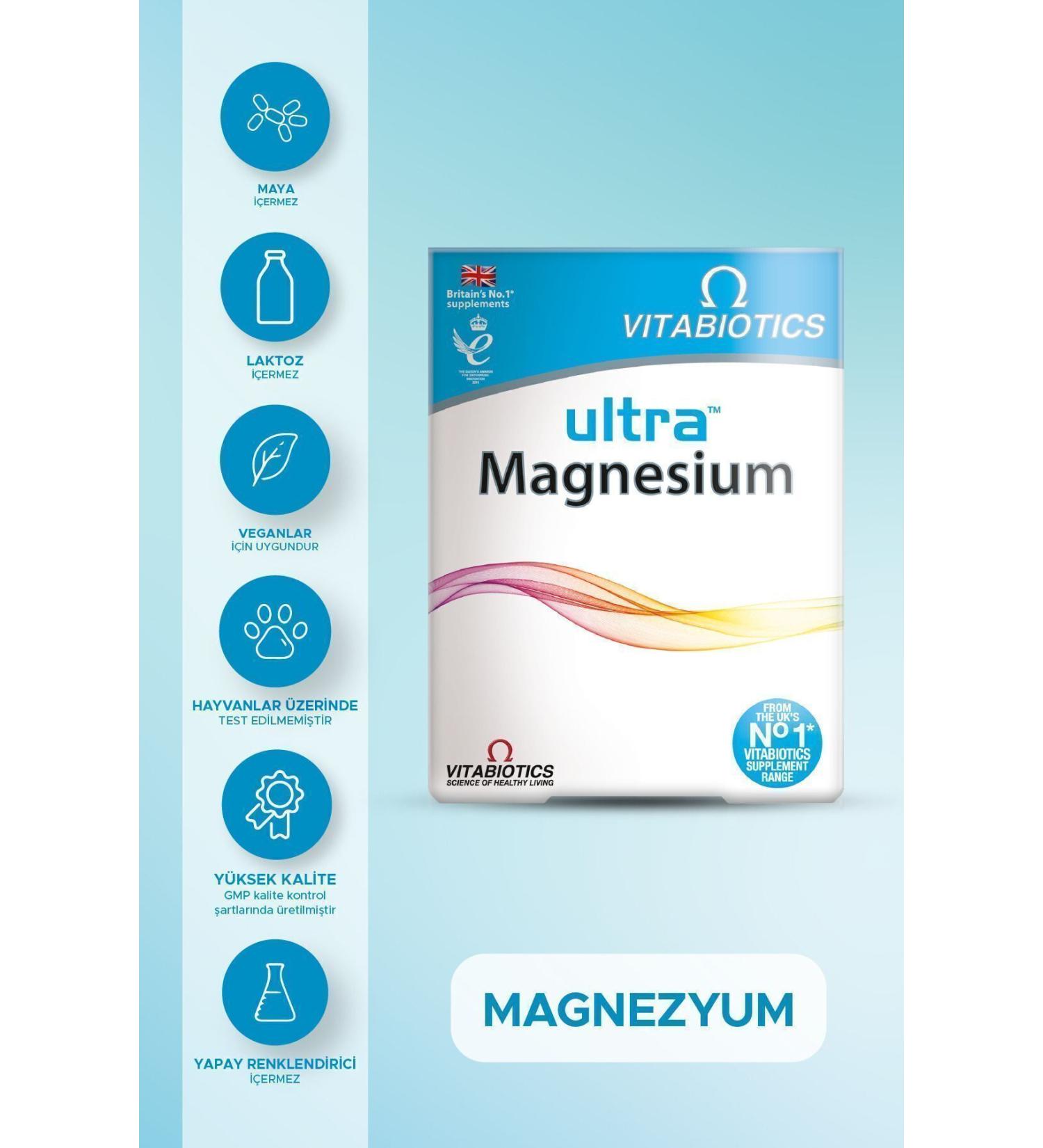 Vitabiotics Ultra Magnesium 250 mg Elemental Magnesium Containing Supplementary Food 60 tablets.
