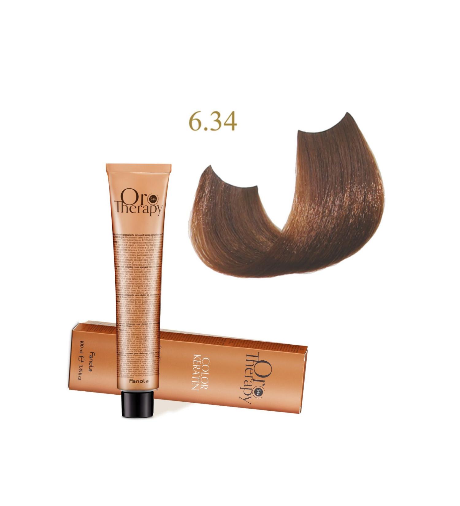 Fanola Oro Therapy 24k Color Keratin With Gold & Argan Oil 100ml (ammonia Free) 6.34 Blonde Golden Copper