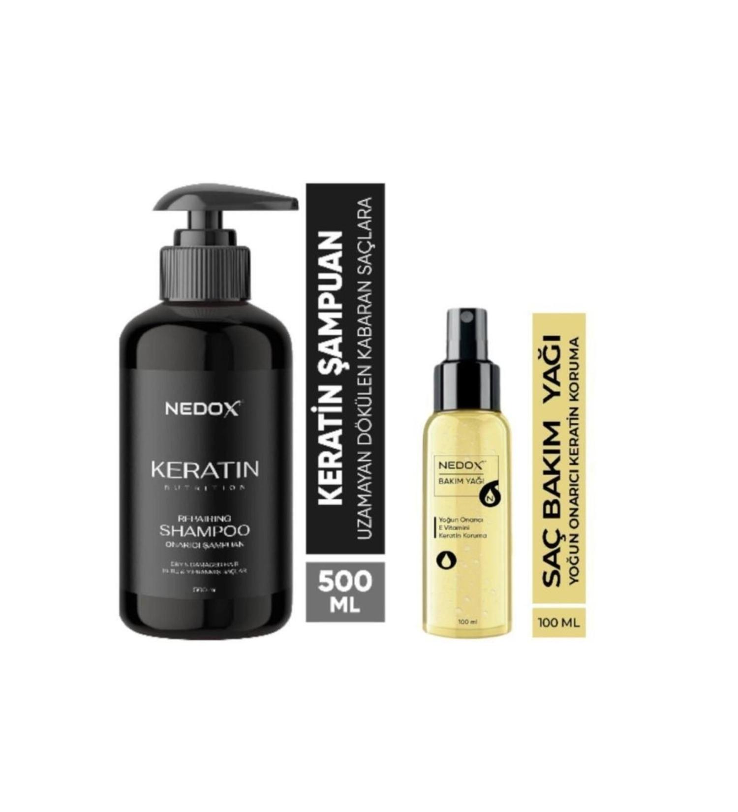 NEDOX Keratin Hair Care Shampoo 500 ml Keratin Essence Repair Vitamin E Hair Care Oil 100 ml
