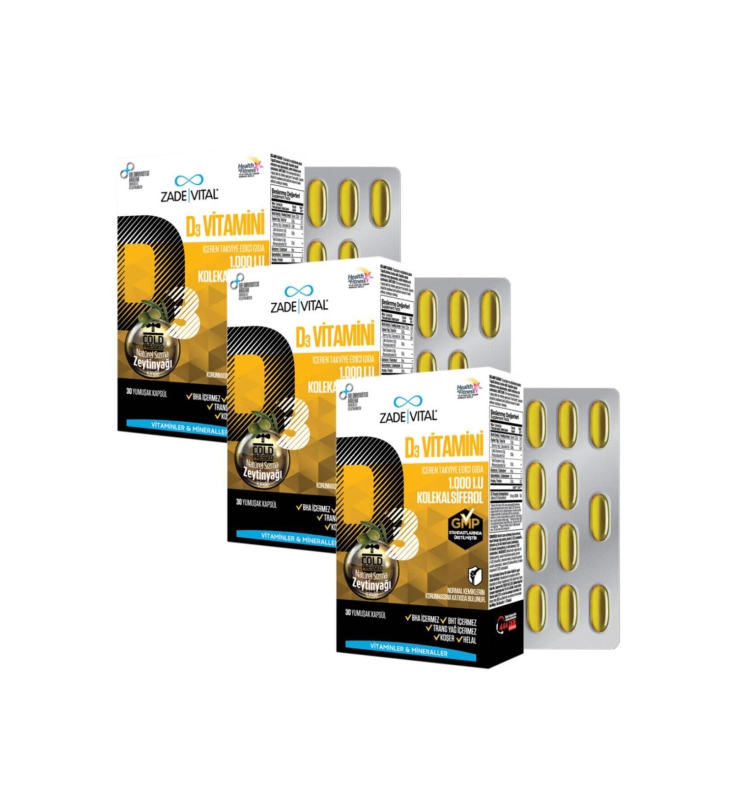 Zade Vital Vitamin D3 Olive Oil 3 Boxes 90 Capsules