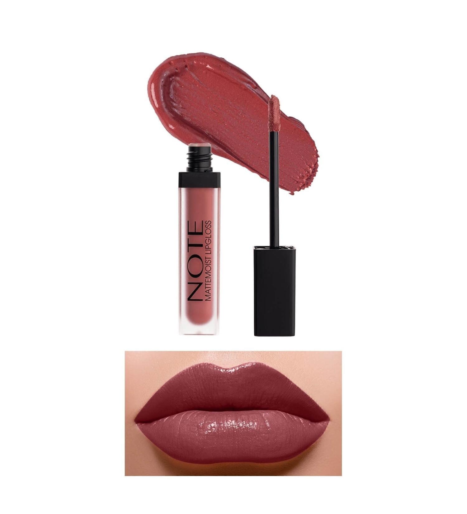 Note Cosmetics Mattemoist Lipgloss Semi-Matte Satin Finish Liquid Lipstick 404 Jolly - Reddish Brown - Buy Online on GoSupps.com