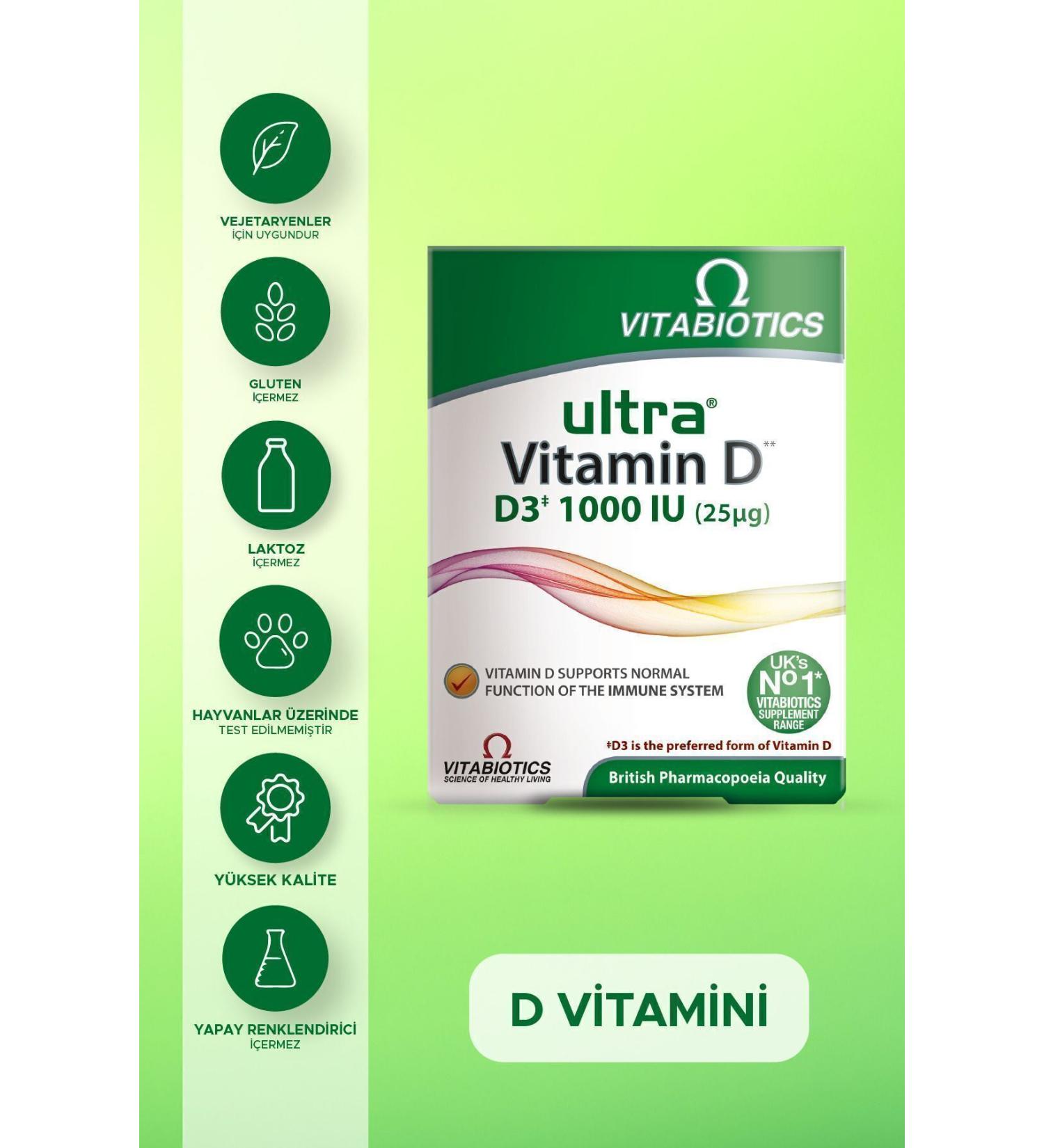 Vitabiotics Ultra Vitamin D 1000 IU Vitamin D3 Supplementary Food 96 Tablets