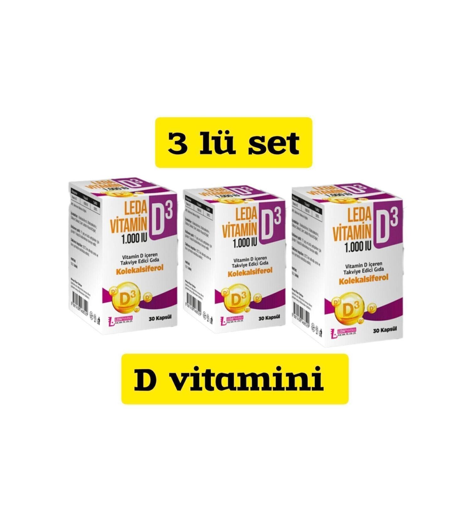 LedaPharma 3 Pieces Vitamin D3 1000'iu 30 Capsules