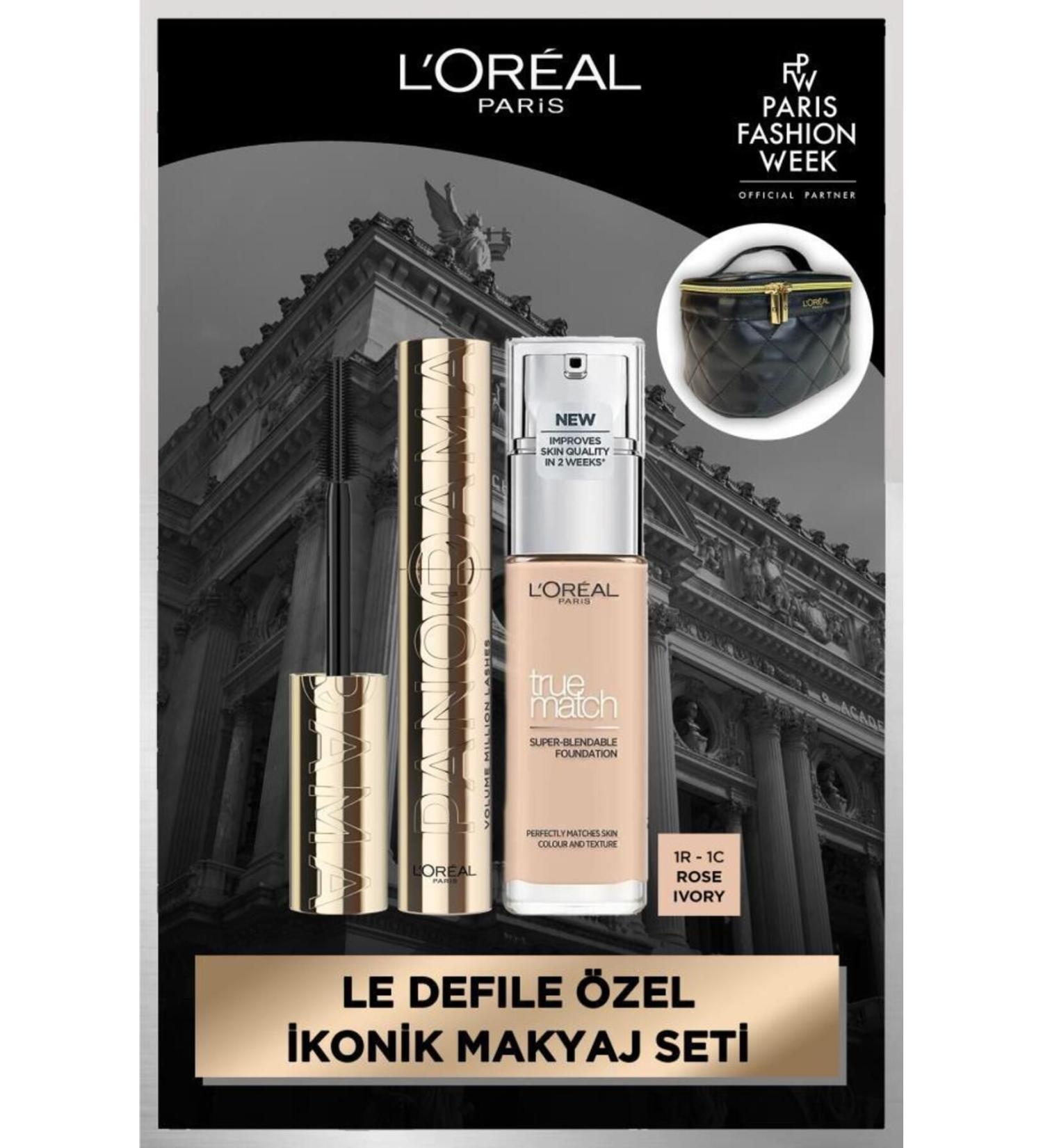 L'Oreal Paris Panorama Mascara & True Match Foundation 1R-1C Rose Ivory Bag Gift Set - Buy Online on GoSupps.com