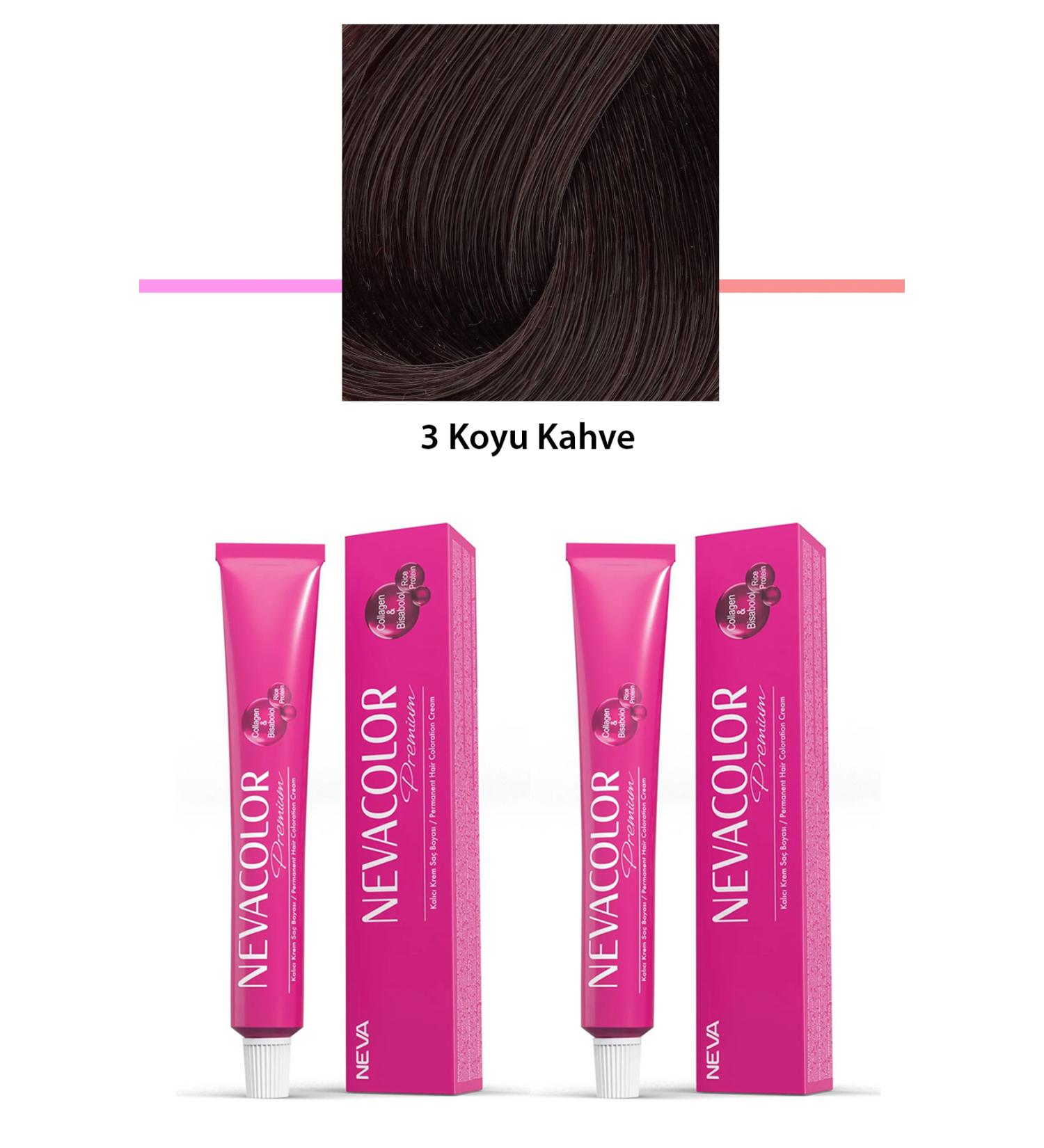 AYKAN 2 Set Premium 3 Dark Brown - Permanent Cream Hair Dye 2 X 50 g Tube - AYK7772-2188