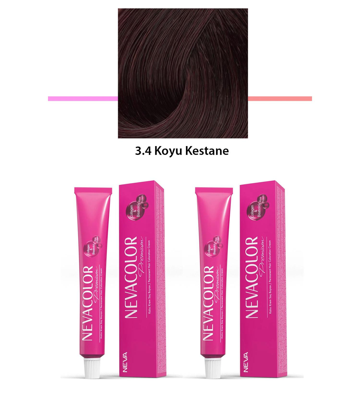 Calleren 2 Set Premium 3.4 Dark Chestnut - Permanent Cream Hair Dye 2 X 50 g Tube - CLN9806-4028