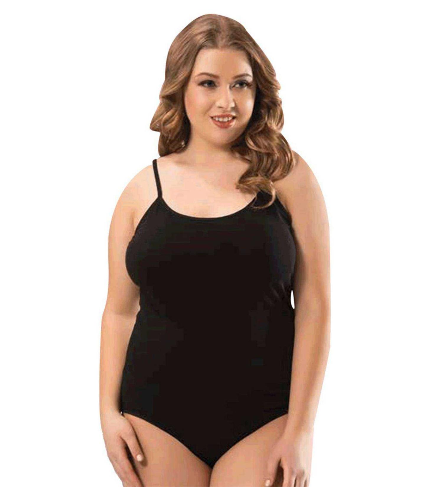 Skygo Big Size Strappy Women's Snap Bodysuit Black