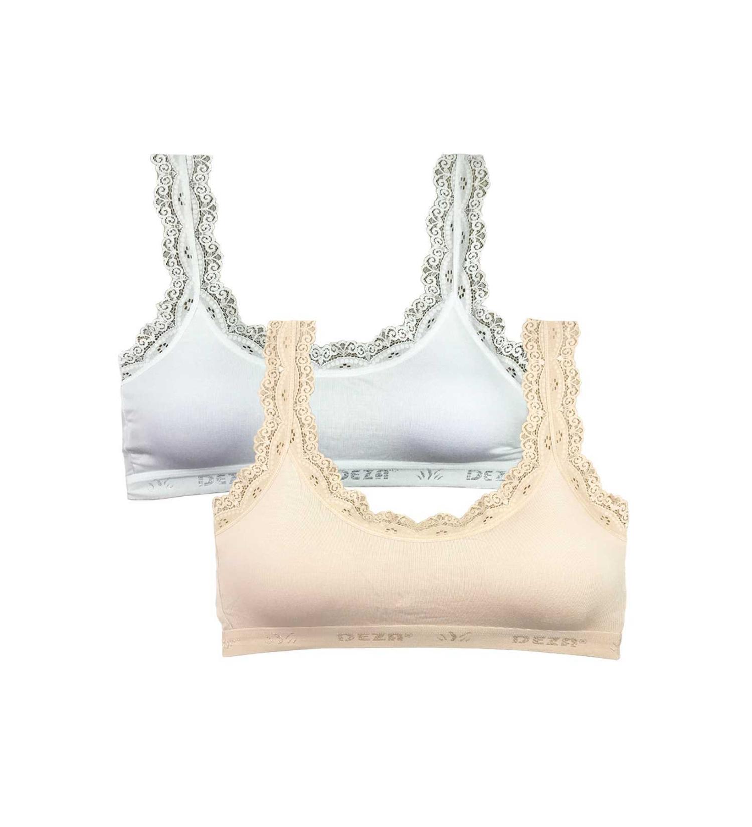 Skygo 2 Piece Lace Embroidery Padded Bamboo Women's Bustier White Cream