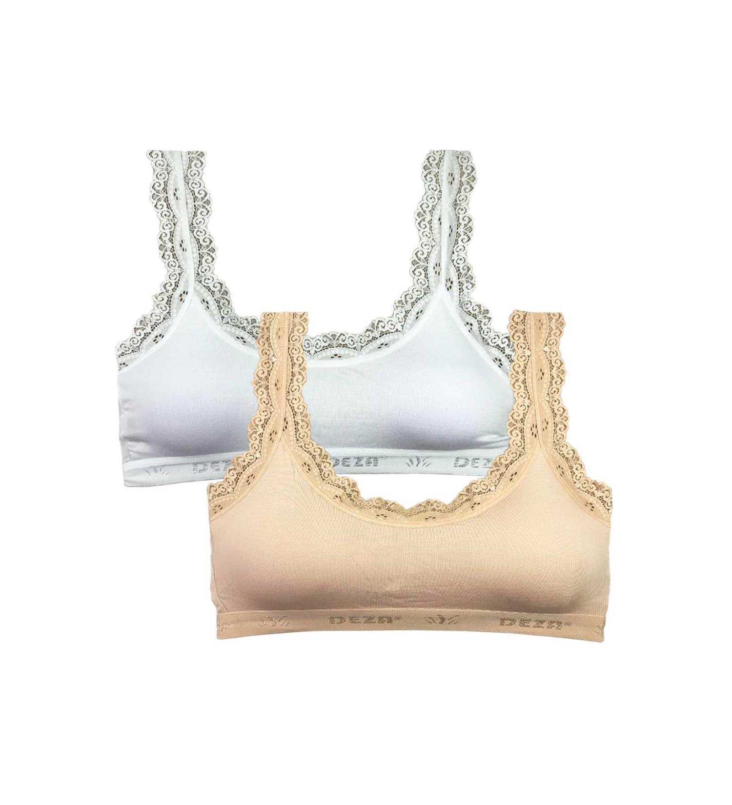 Skygo 2 Piece Lace Embroidery Padded Bamboo Women's Bustier White Skin