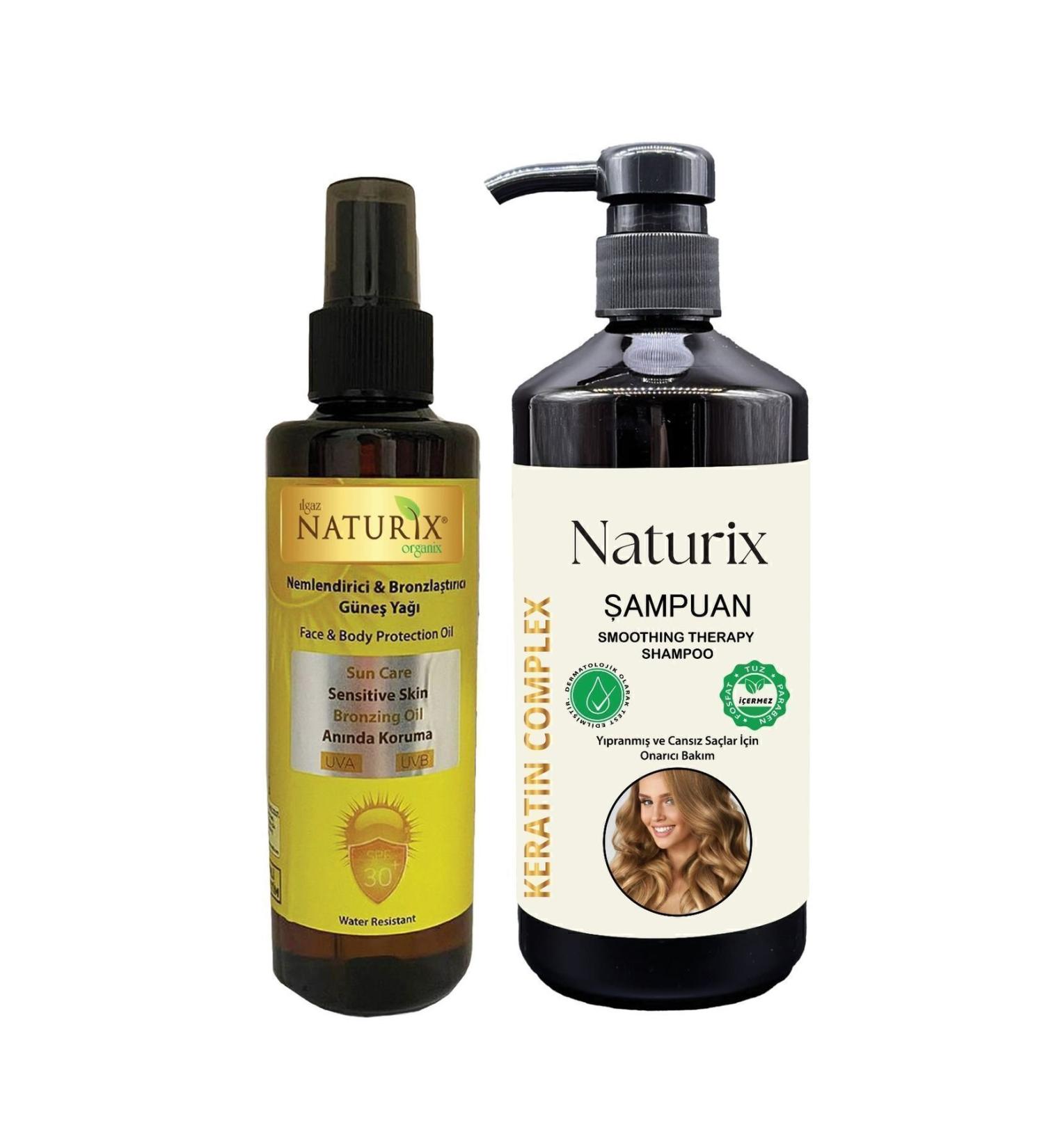 Naturix Bronzing Spf 30 Orange Oil Sun Oil 200 Ml + Salt-Free Keratin Shampoo 600 Ml