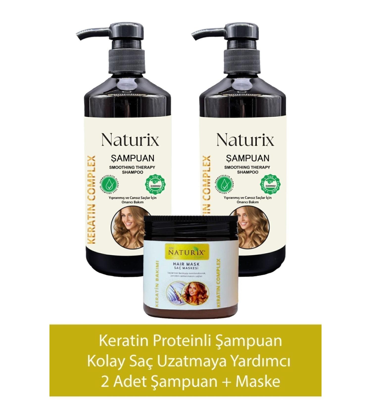 Ilgaz Naturix Organix Salt-Free Keratin Shampoo 2 Pieces 600 ml Repair Care Shampoo 500 ml Keratin Care Mask - Buy Online on GoSupps.com