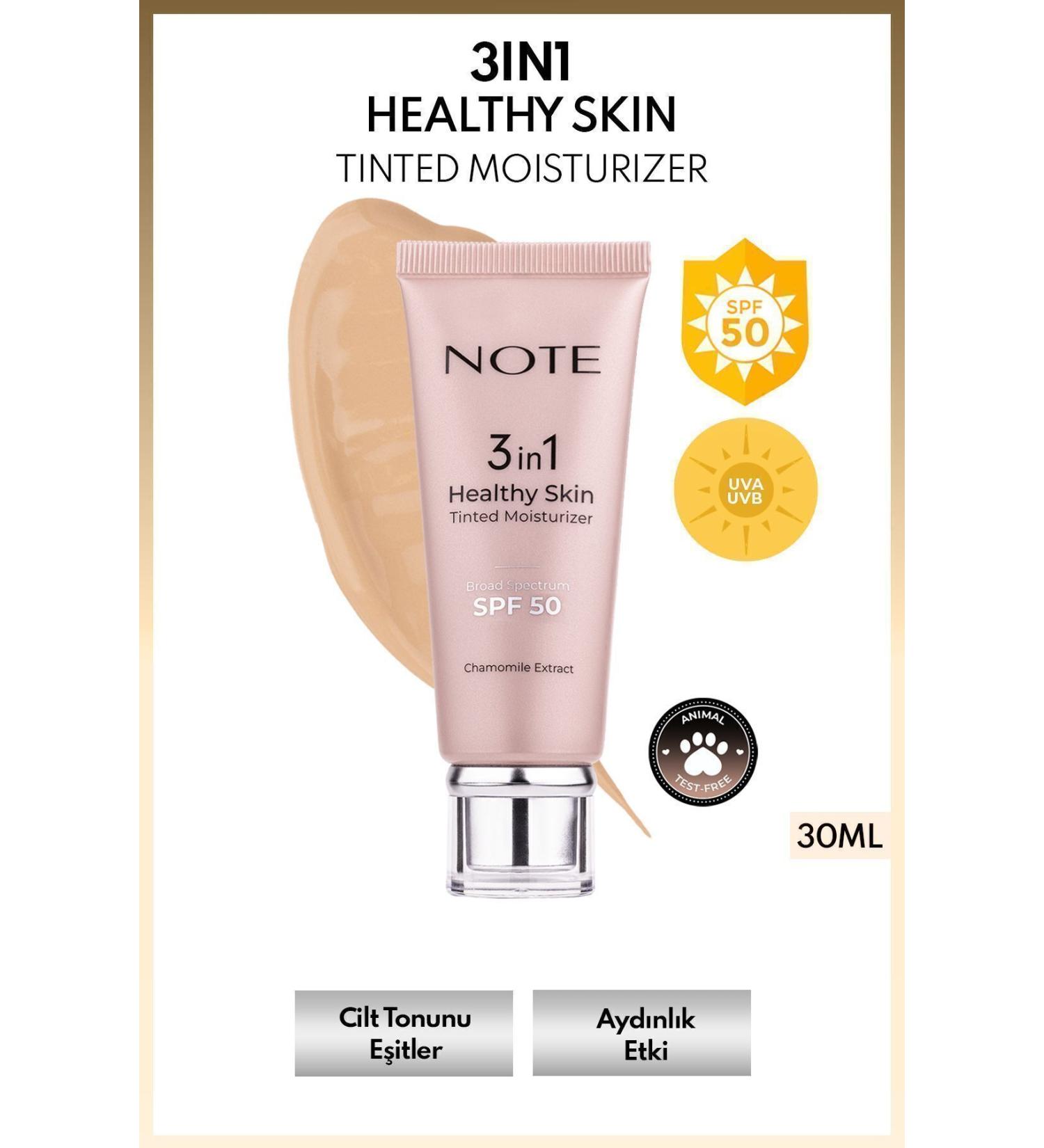 Note Cosmetics 3 in 1 Healthy Skin Tinted Moisturizer SPF 50 Color Tone Equalizing Brightening Cream - Buy Online on GoSupps.com