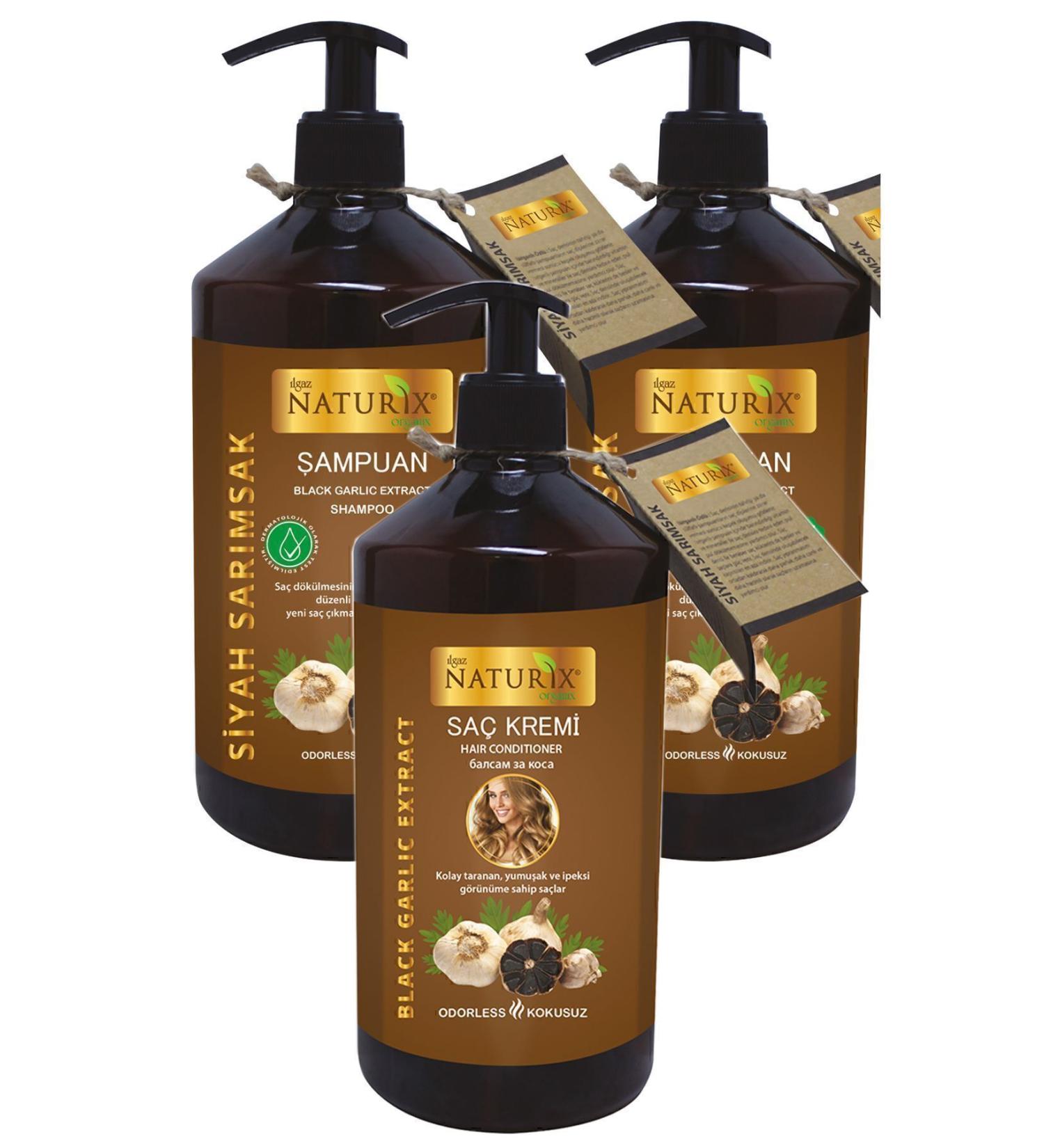 Ilgaz Naturix Organix Black Garlic Shampoo 2 Pieces 600 Ml + Anti Hair Loss Conditioner 500 Ml Care Set - Buy Online on GoSupps.com