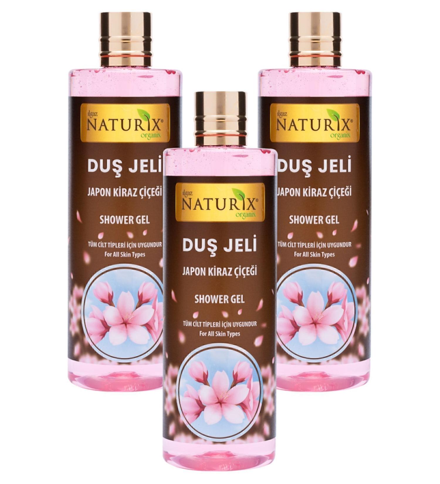 Naturix Aromatherapy Shower Gel Japanese Cherry Blossom Shower Gel Long-lasting Scented Bath Gel 400 ml 3-Piece Bath Set - Buy Online on GoSupps.com