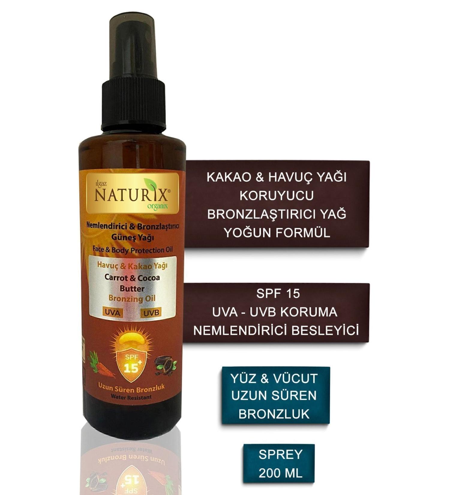 Naturix Cocoa & Carrot Oil Spf 15 Intensive Bronzing Oil 200 Ml + Collagen Blow Dry Water Liquid Hair Conditioner 400 Ml