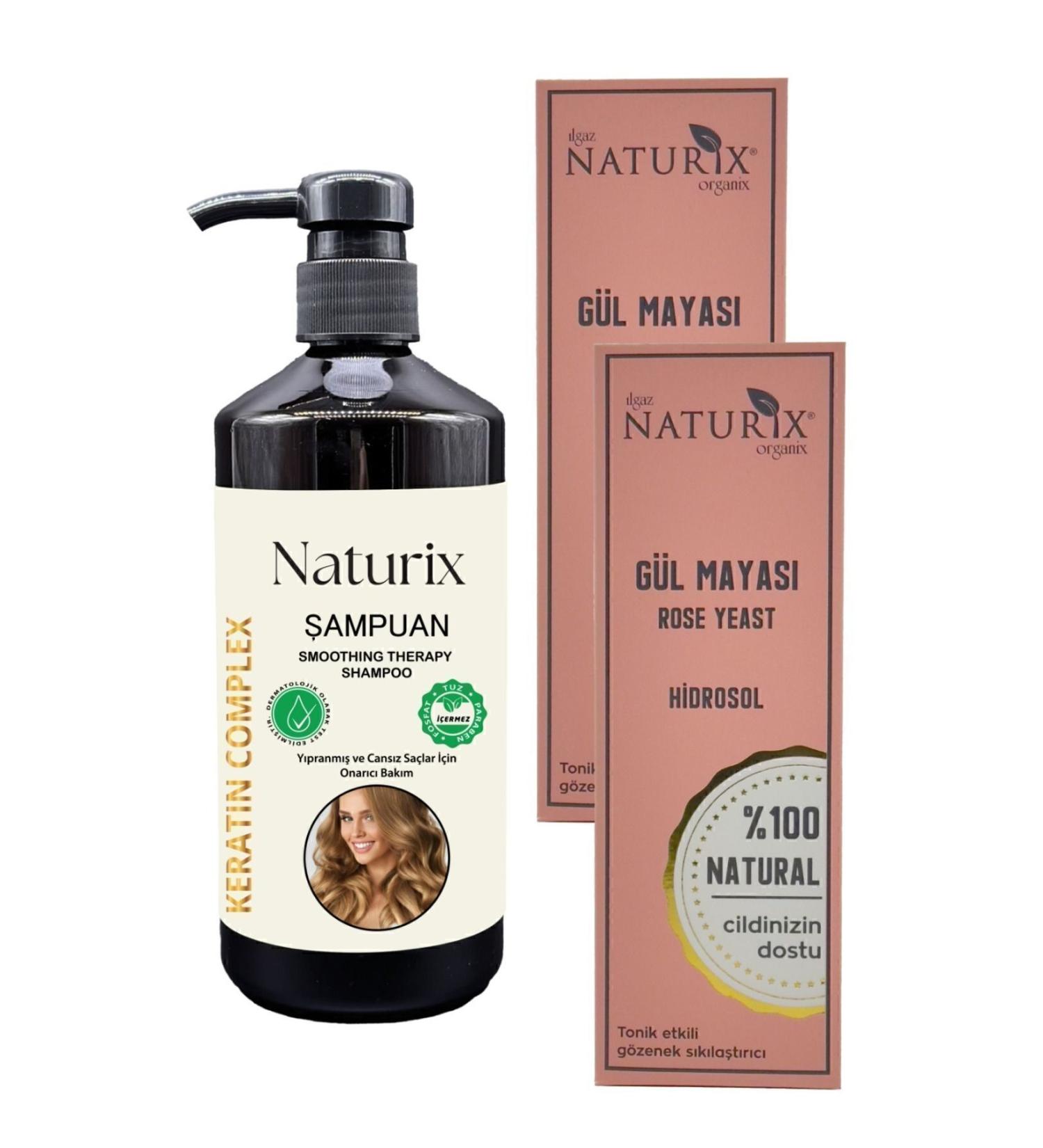 Naturix Slow Growing Hair Salt-Free Shampoo Keratin Shampoo 600ml + 2 Skin Cleanser Rose Yeast 250ml - Buy Online on GoSupps.com