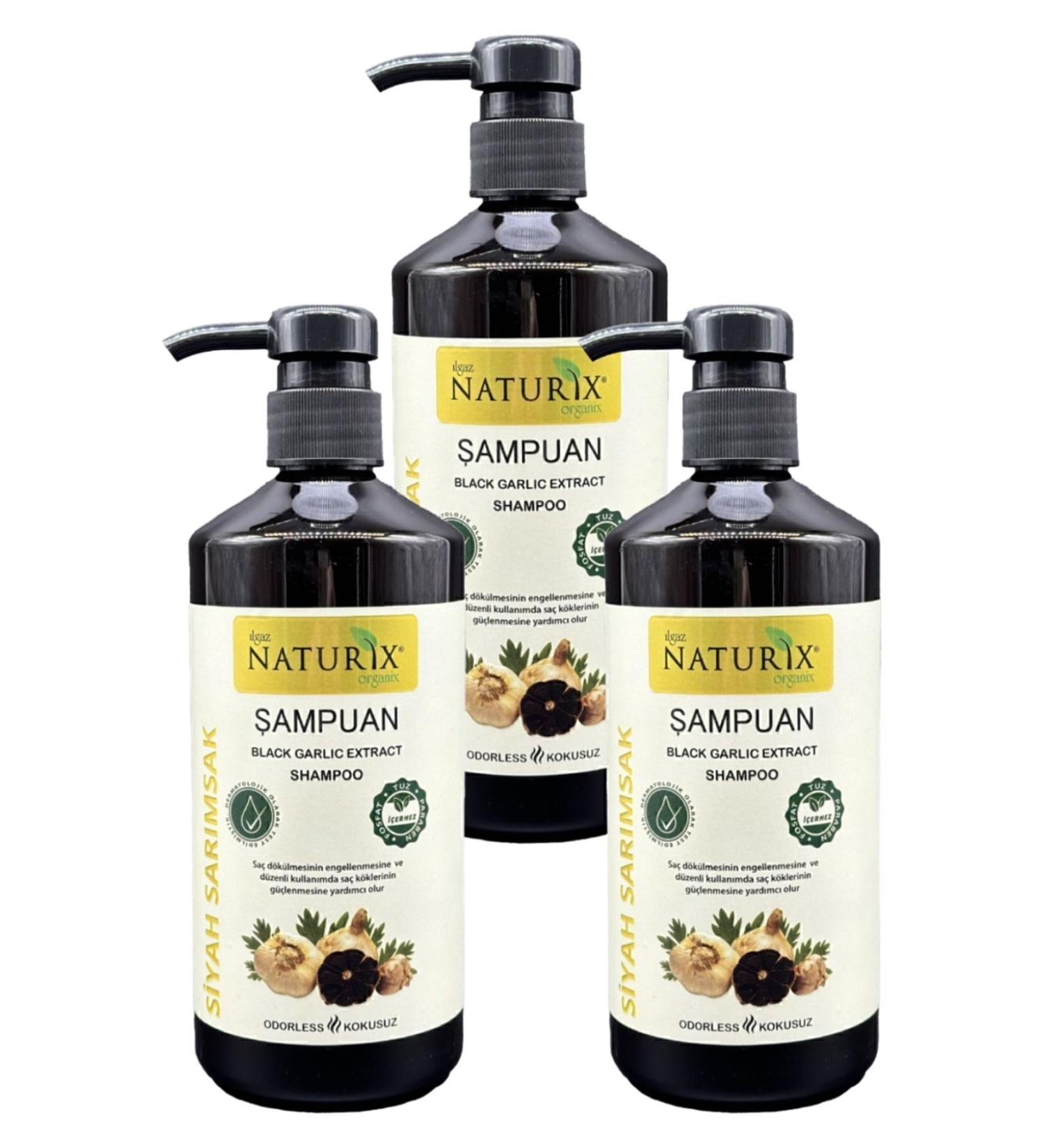 Ilgaz Naturix Organix Black Garlic Shampoo 600 ml 3-pack - Buy Online on GoSupps.com