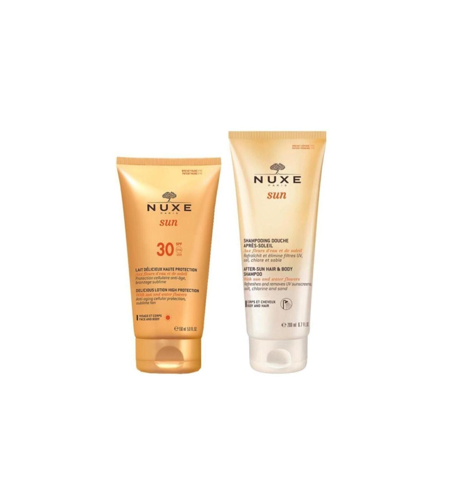 Nuxe Sun Protection Face and Body Milk Spf30 150 Ml + After Sun Hair and Body Shampoo 200 Ml