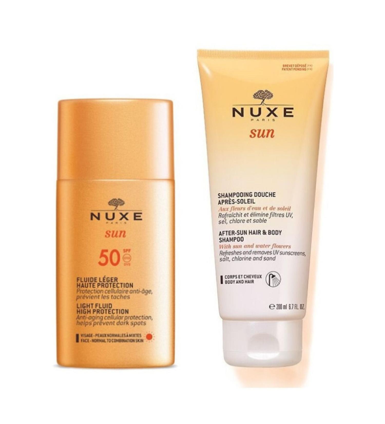 Nuxe Sun Sunscreen Light Texture Face Cream SPF 50 50 ml - Nuxe Sun After Sun Shampoo 200 ml