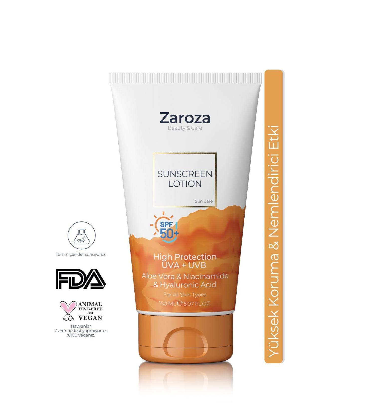 ZAROZA Sunscreen Lotion Spf 50 | Sunscreen for All Skin Types - 150 ml - Buy Online on GoSupps.com