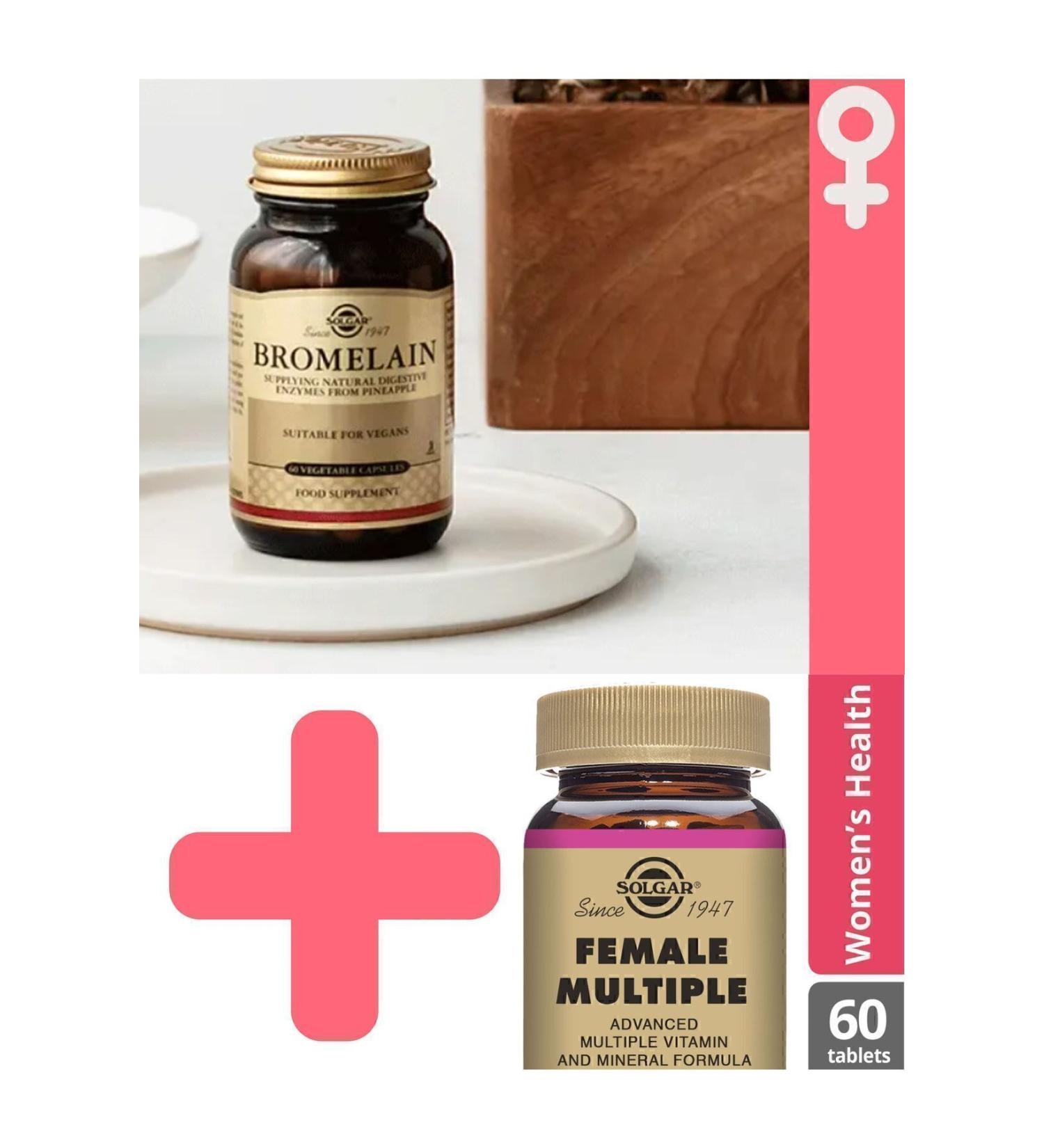 Solgar Magnificent Duo Female Multiple 60 Tablets and Bromelain 150 Mg 60 Capsules