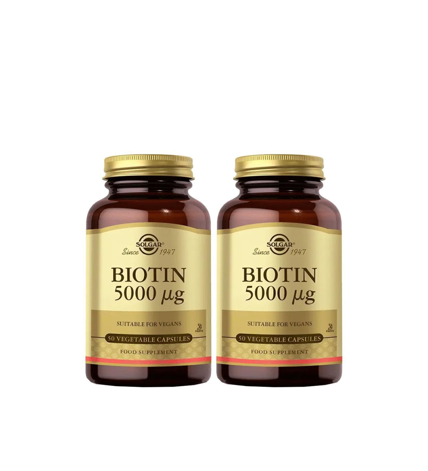 Solgar Biotin 5000 mcg 50 Herbal Capsules 2 Pieces