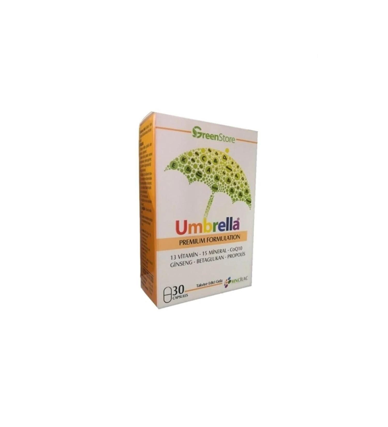 Umbrella Ginseng & Propolis & Co-q10 & 13 Vitamins & 16 Minerals & Betaglucan 30 Capsules