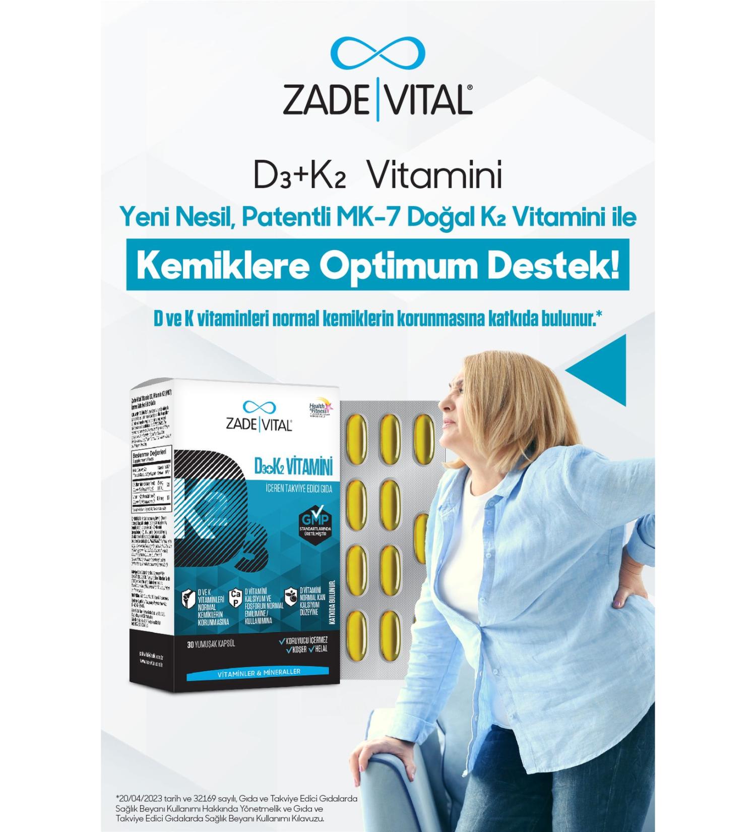 Zade Vital Zadevital Vitamin D3k2 30 Capsules - Buy Online on GoSupps.com