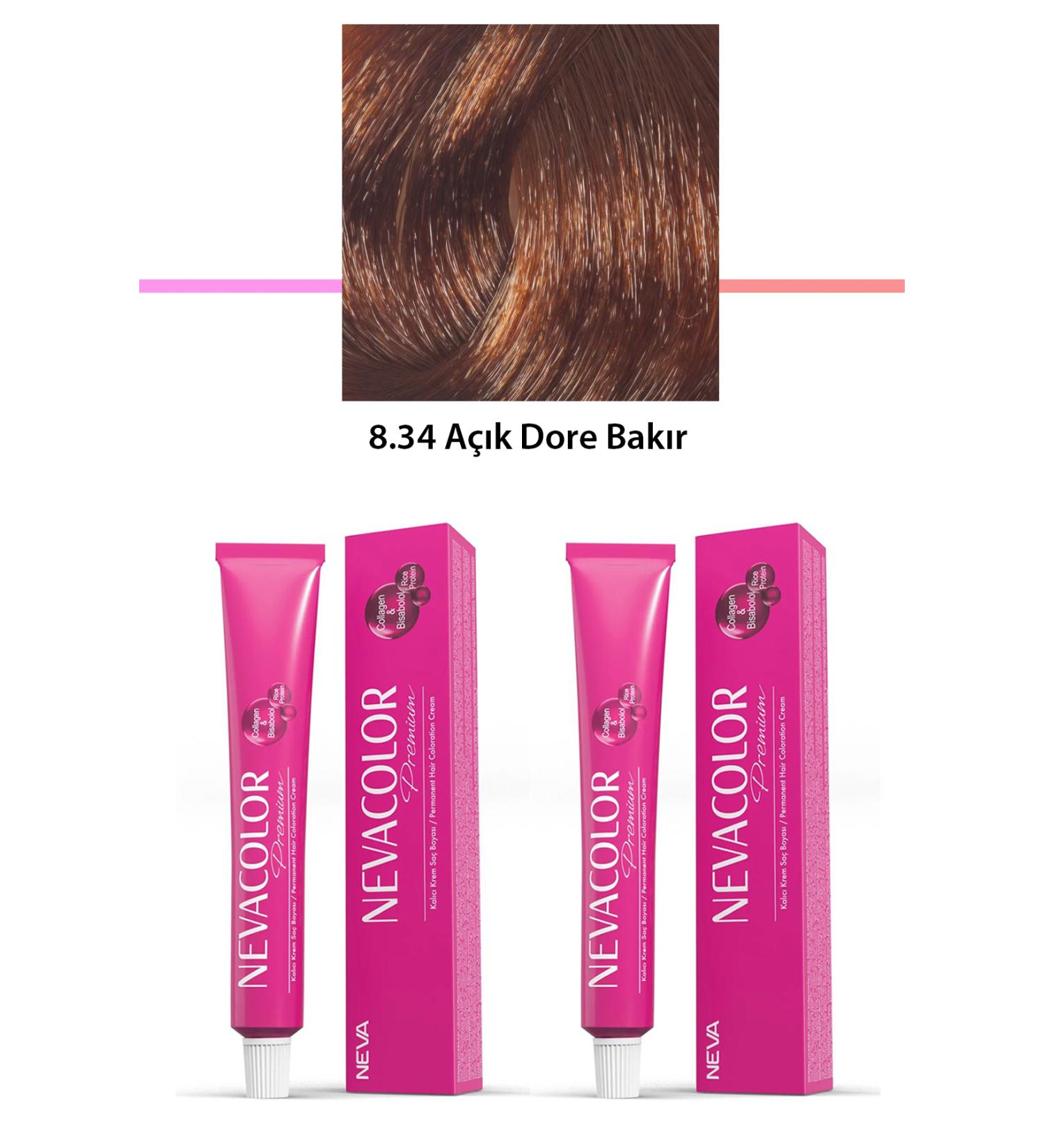 Narnuga 2 Set Premium 8.34 Light Dore Copper - Permanent Cream Hair Dye 2 X 50 g Tube - MTC2930-7167