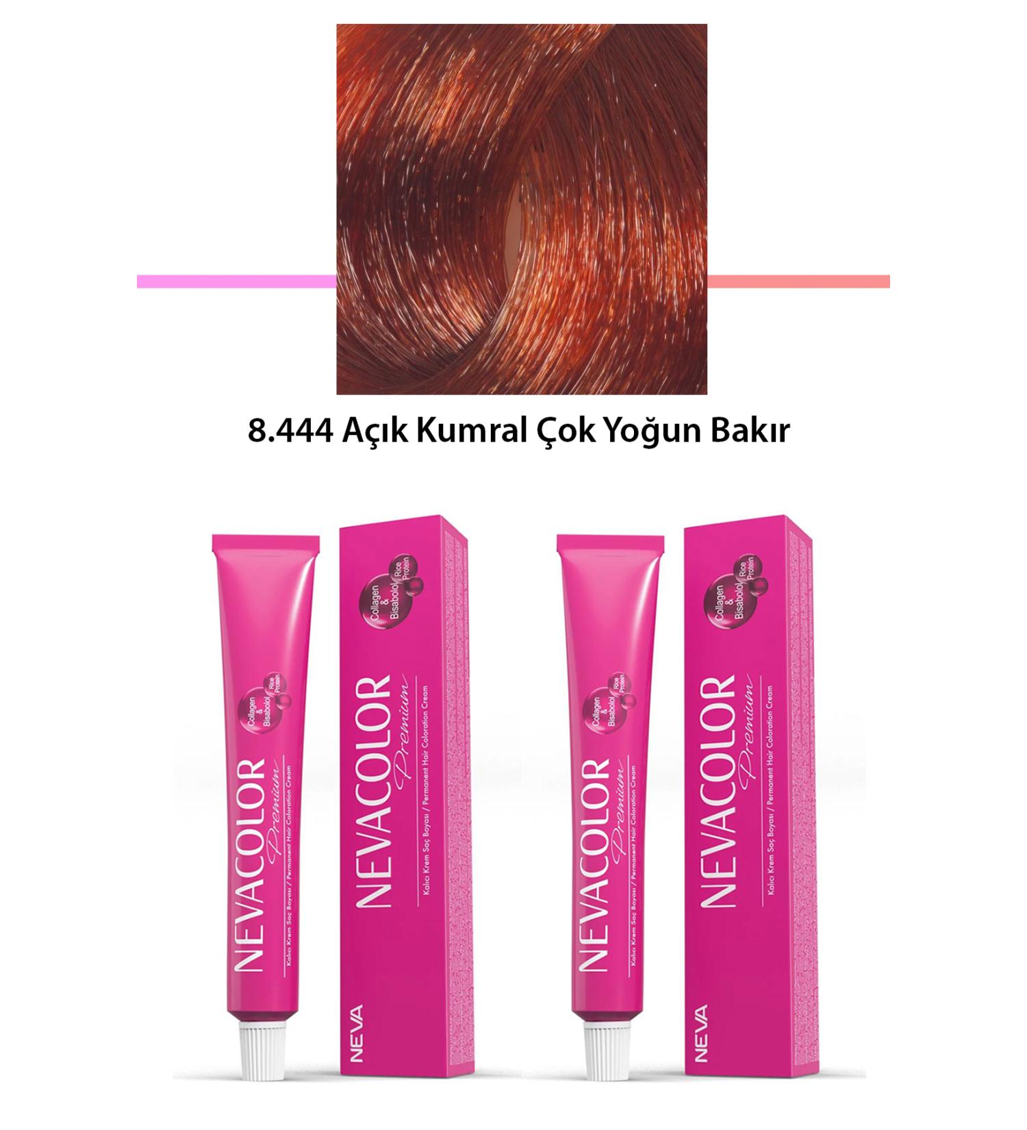 akna 2 Set Premium 8.444 Light Blonde Very Intense Copper - Permanent Cream Hair Dye - ANK8006-7720