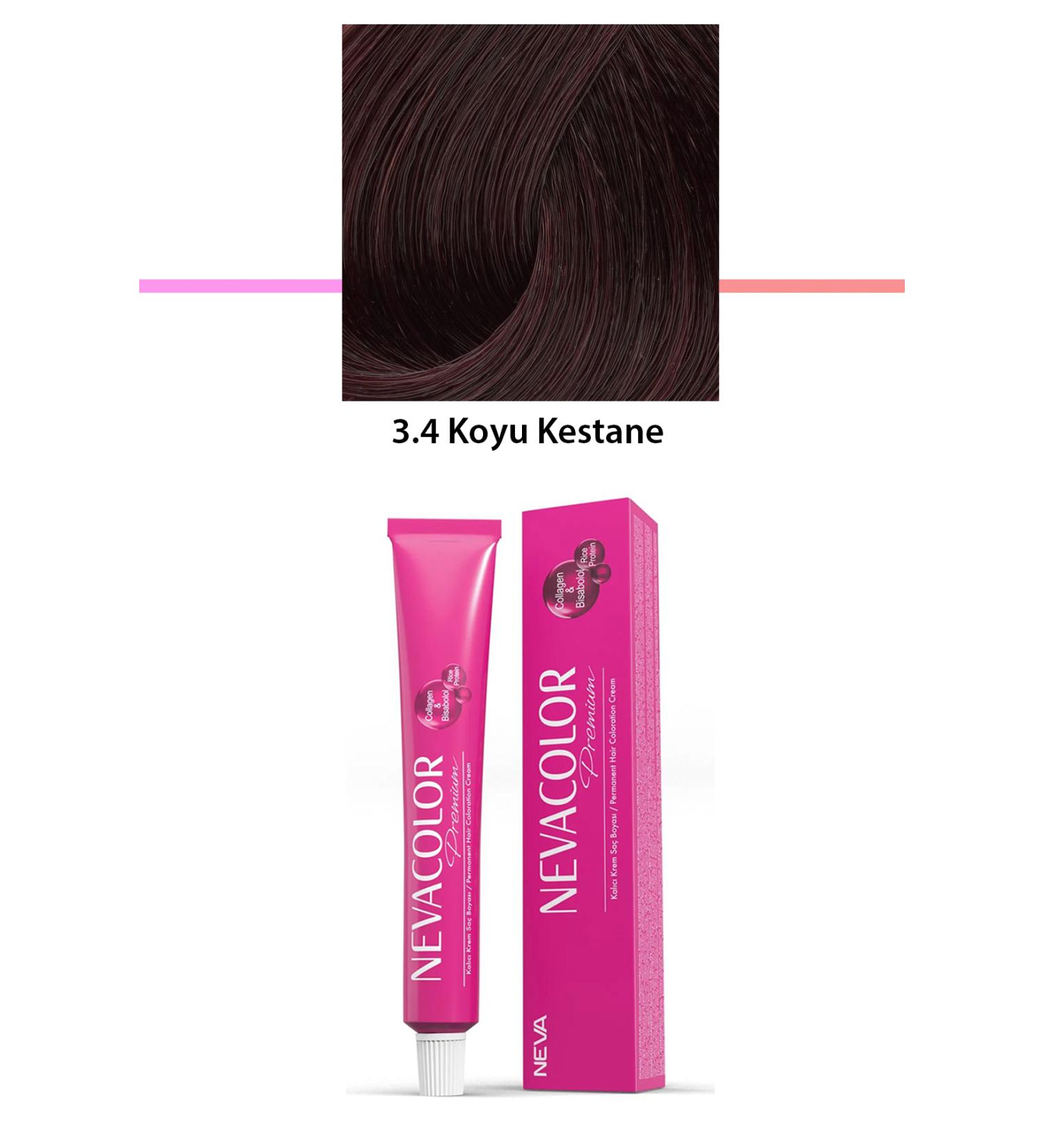 Zerda Premium 3.4 Dark Chestnut - Permanent Cream Hair Dye 50 g Tube - ZRD1825-9897