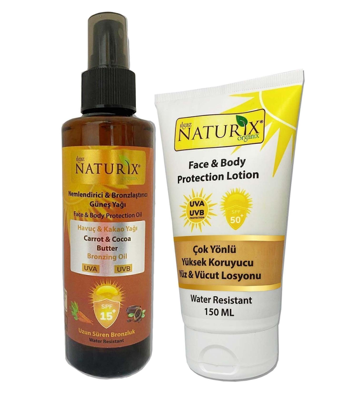 Naturix Spf 50+ High Protection Face & Body Lotion + Cocoa & Carrot Oil Spf 15 Intensive Tanning Oil