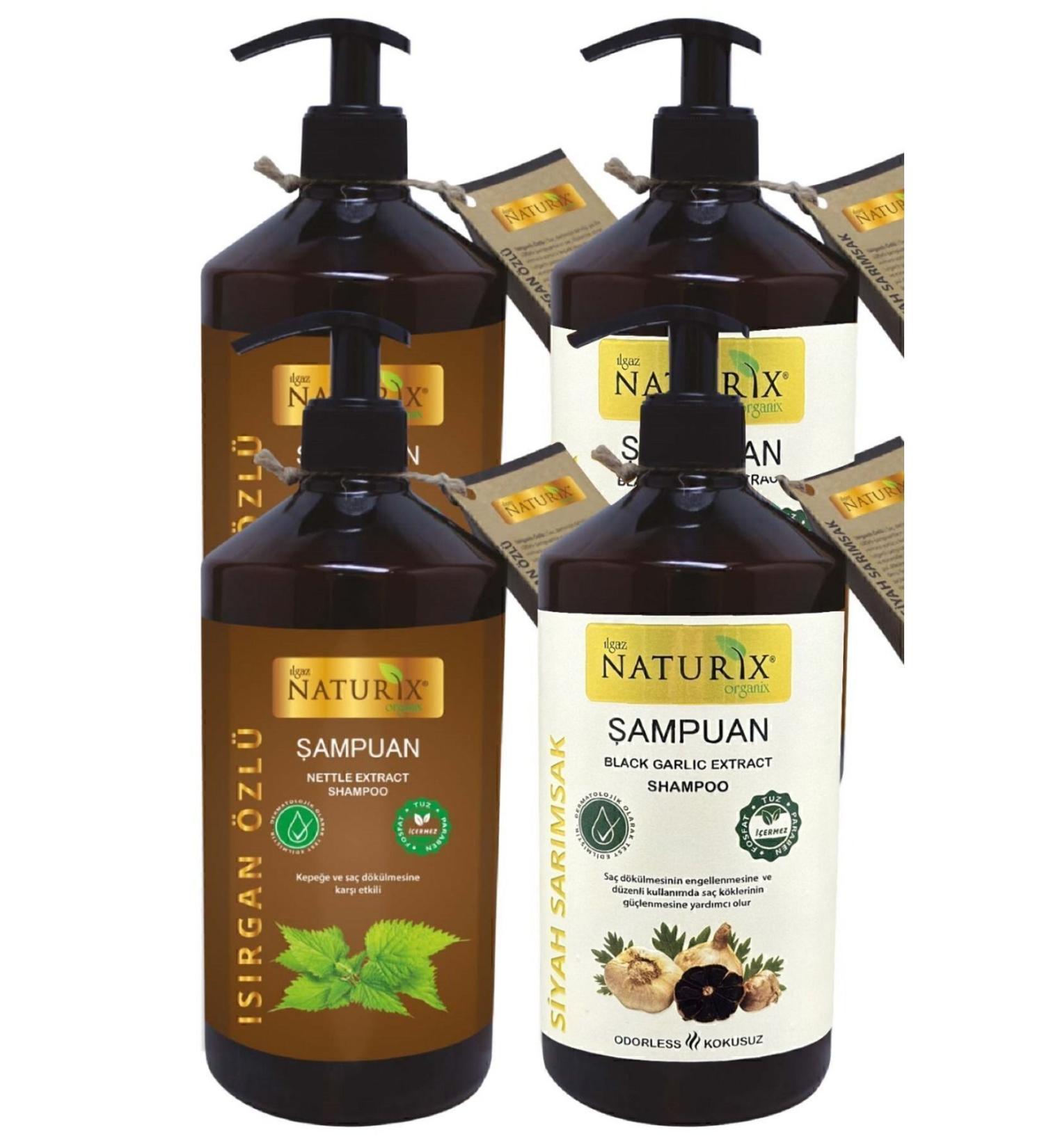 Naturix Anti-Dandruff Sulfate-Free Nettle Extract Shampoo 2 X 600ml + Unscented Black Garlic Shampoo 2 X 600ml - Buy Online on GoSupps.com