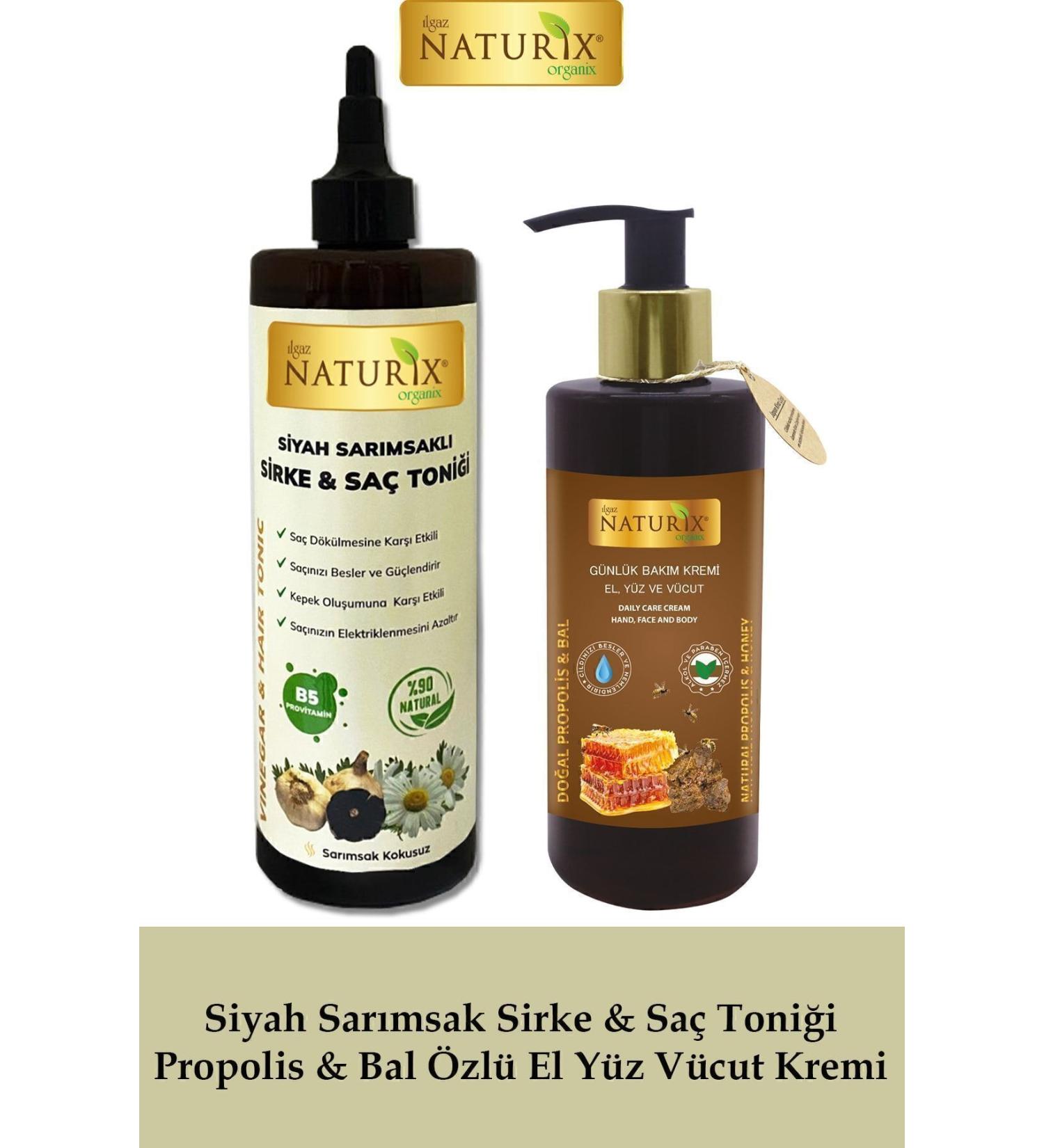 Naturix Black Garlic Vinegar & Hair Tonic 400 ml Natural Propolis & Honey Extract 250 ml Daily Care Cream