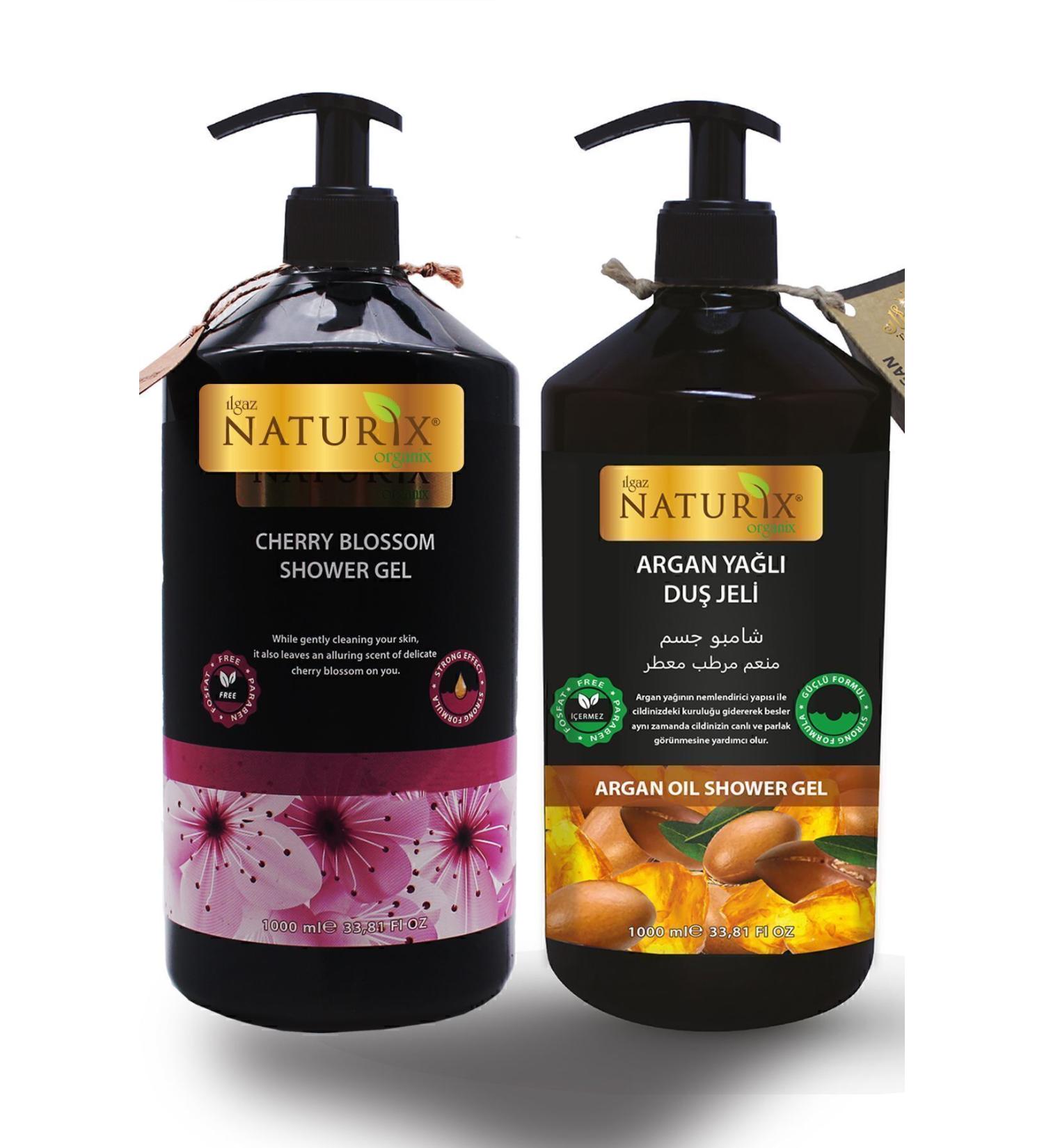 Naturix Organic Argan Oil Shower Gel 1000 ml and Japanese Cherry Shower Gel 1000 ml - Buy Online on GoSupps.com