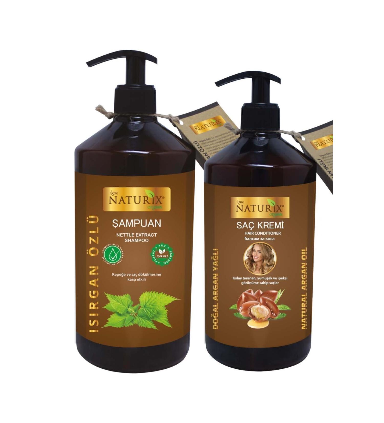 Naturix Salt-Free 2-Pack Natural Nettle Extract 600 ml Hair Care Shampoo 500 ml Argan Oil Hair Conditioner - Buy Online on GoSupps.com