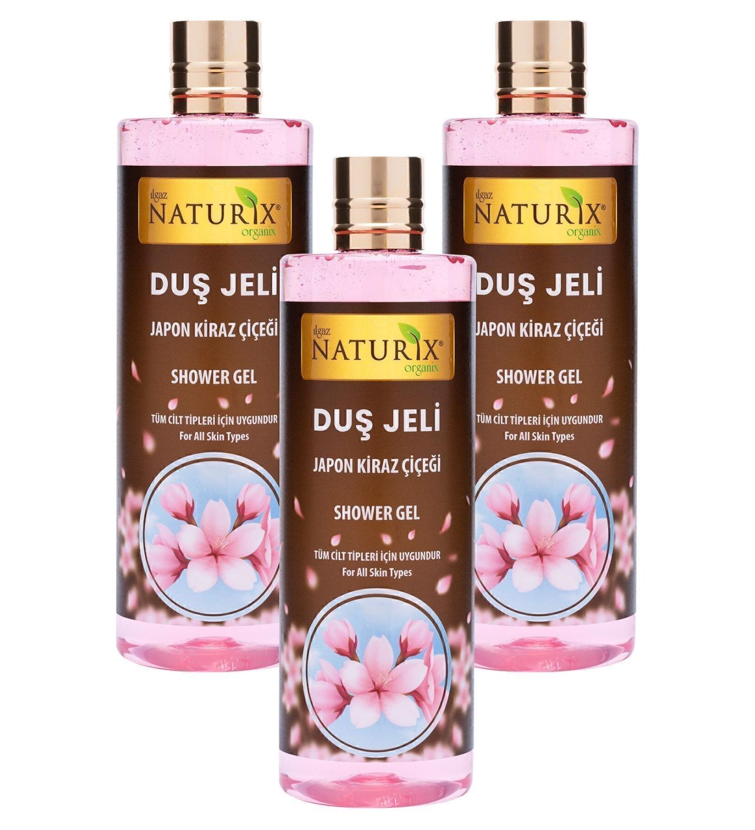 Ilgaz Naturix Organix Aroma Therapy Shower Gel Japanese Cherry Blossom Shower Gel Permanent Scented Bath Gel 400 Ml 3-Piece Bath Set - Buy Online on GoSupps.com