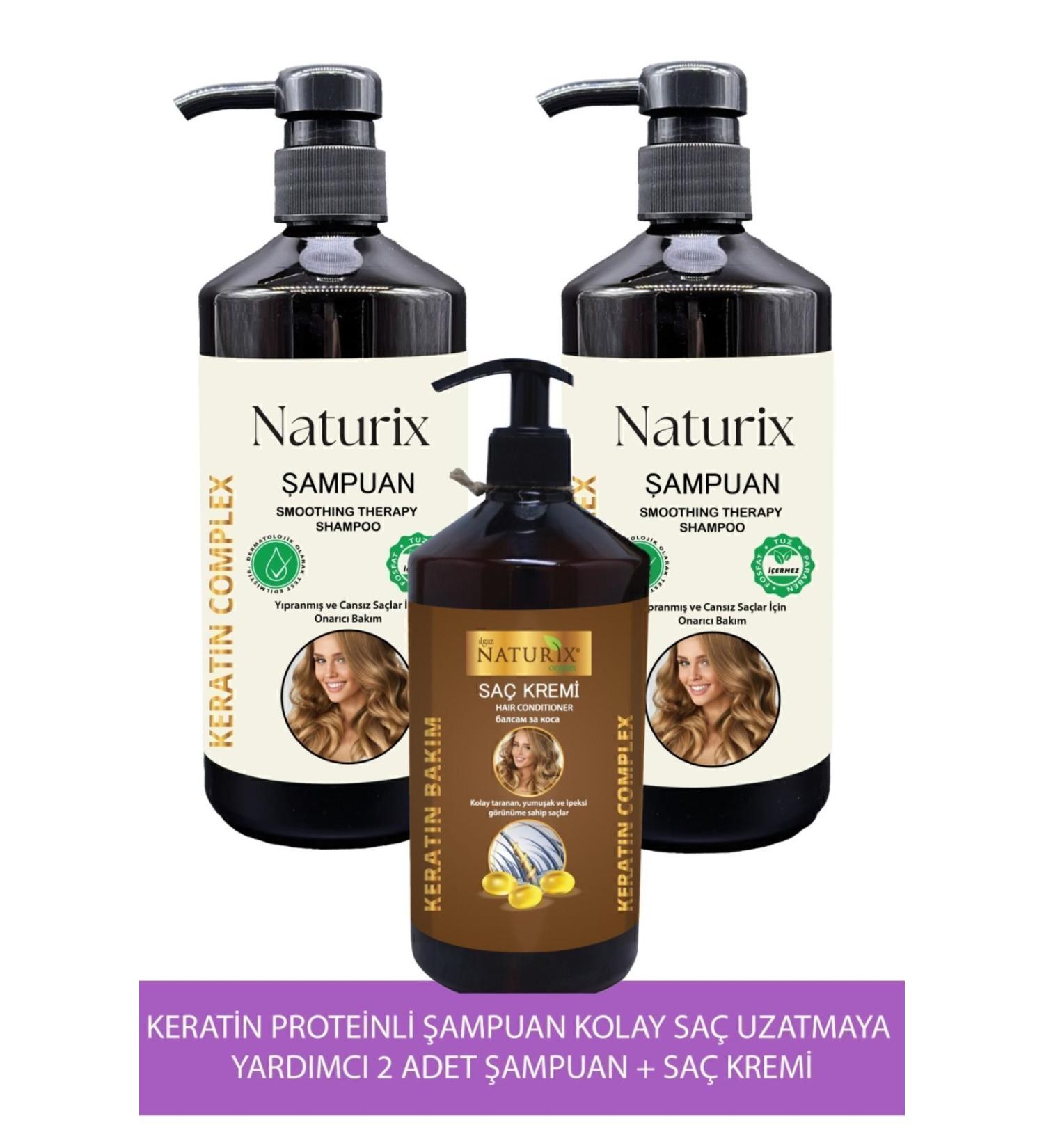Ilgaz Naturix Organix Herbal Repair Keratin Shampoo 2 Pieces 600 Ml Keratin Shampoo + 500 Ml Keratin Conditioner