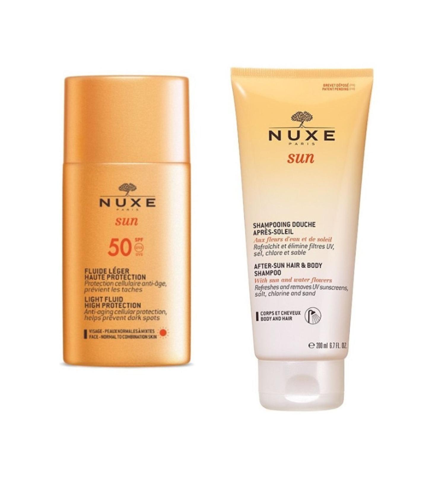 Nuxe Sun Sunscreen Face Cream Spf 50 50 ml - After Sun Hair and Body Shampoo 200 ml
