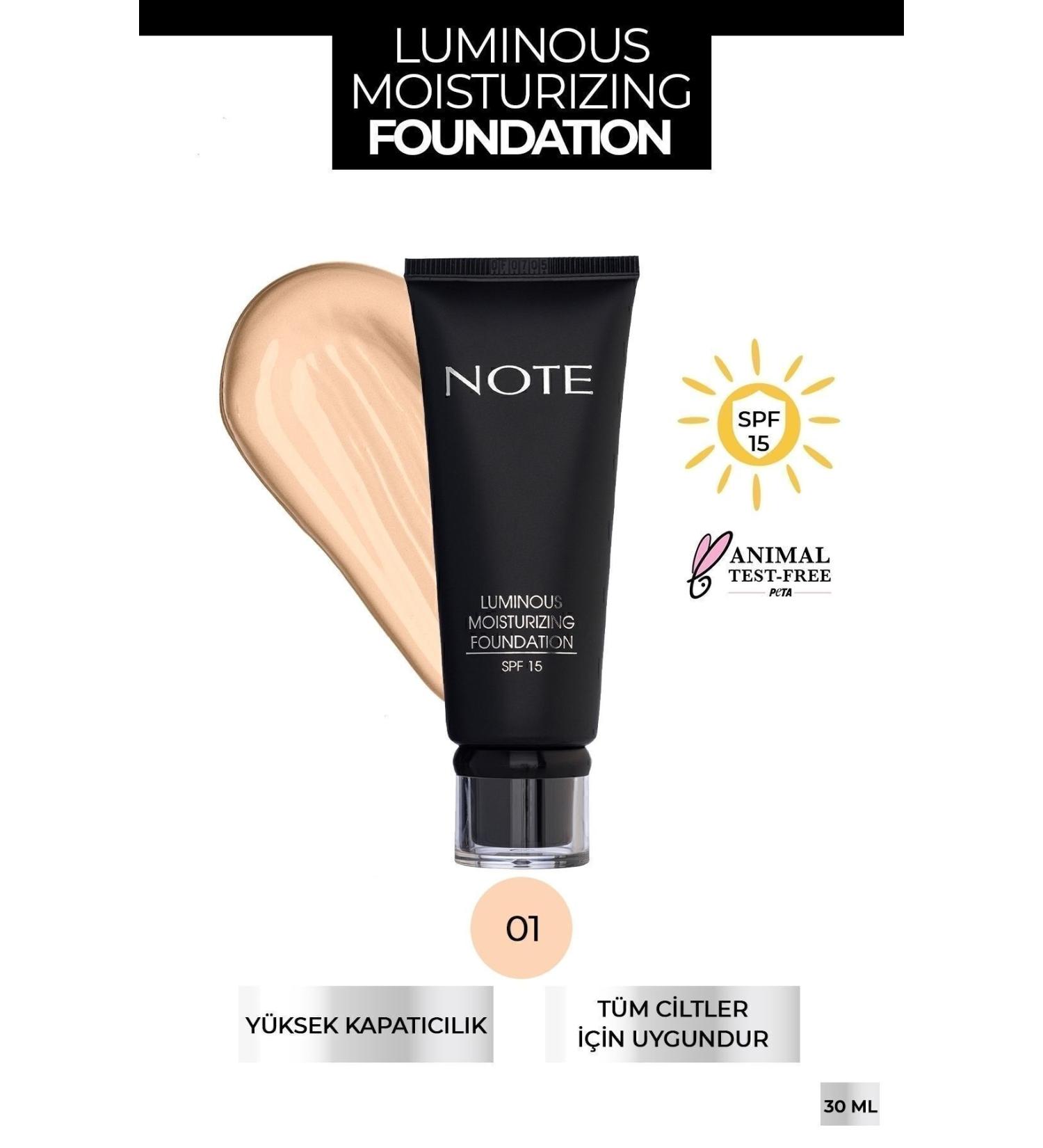 Note Cosmetics Luminous Moisturizing Spf 15 Moisturizing Effect Shiny Finish Foundation - 01 Beige - Buy Online on GoSupps.com