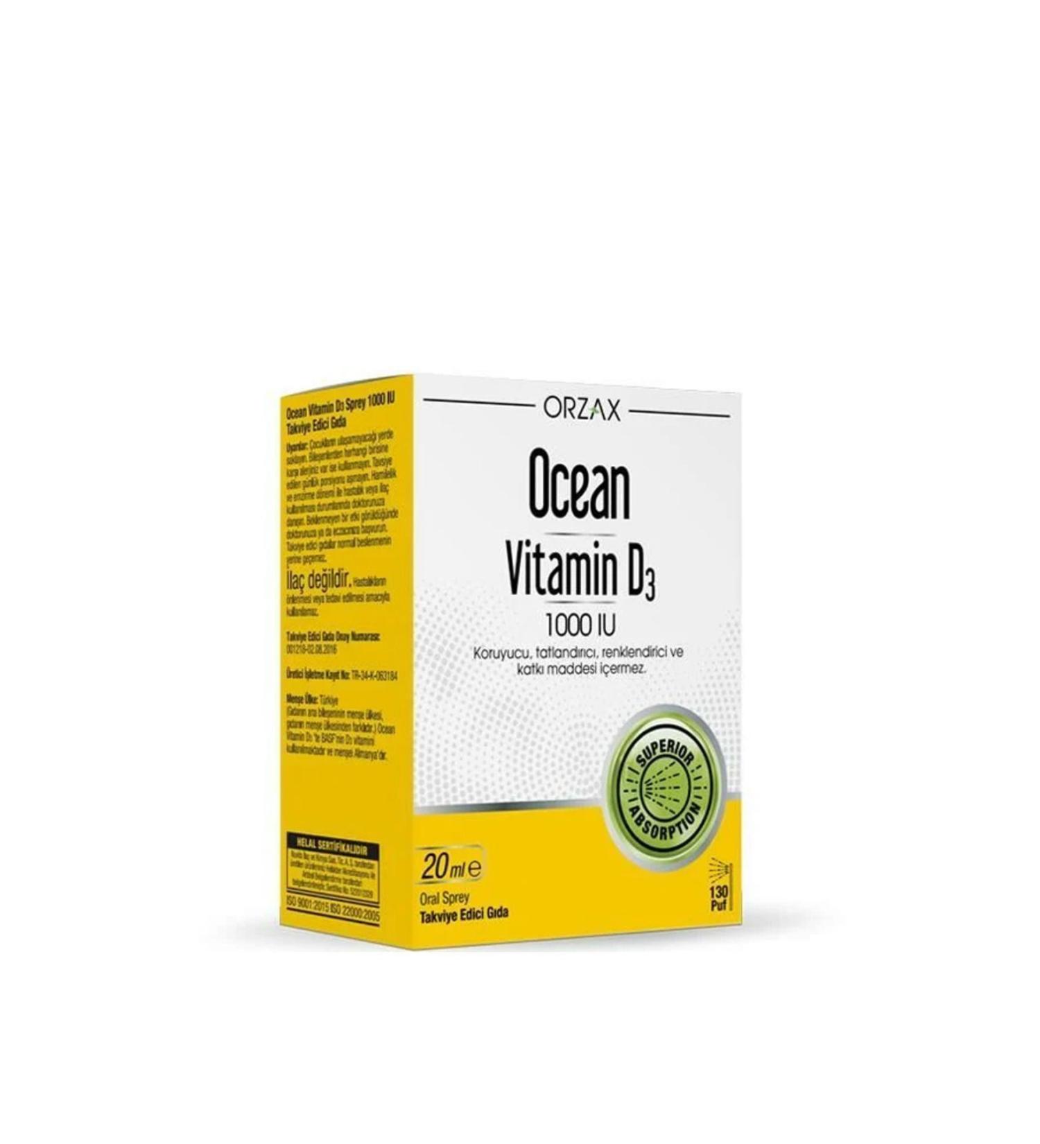 Ocean Orzax Vitamin D3 1000 Oral Spray 20ml