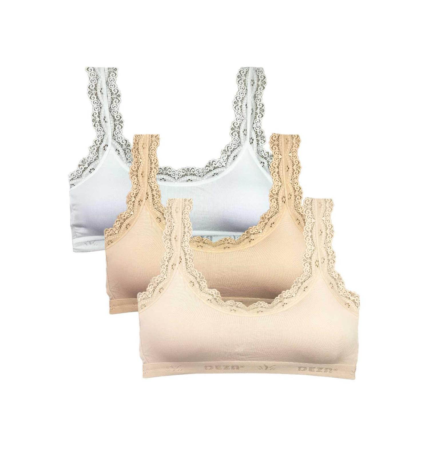 Skygo 3 Piece Lace Embroidery Padded Bamboo Women's Bustier White Skin Cream