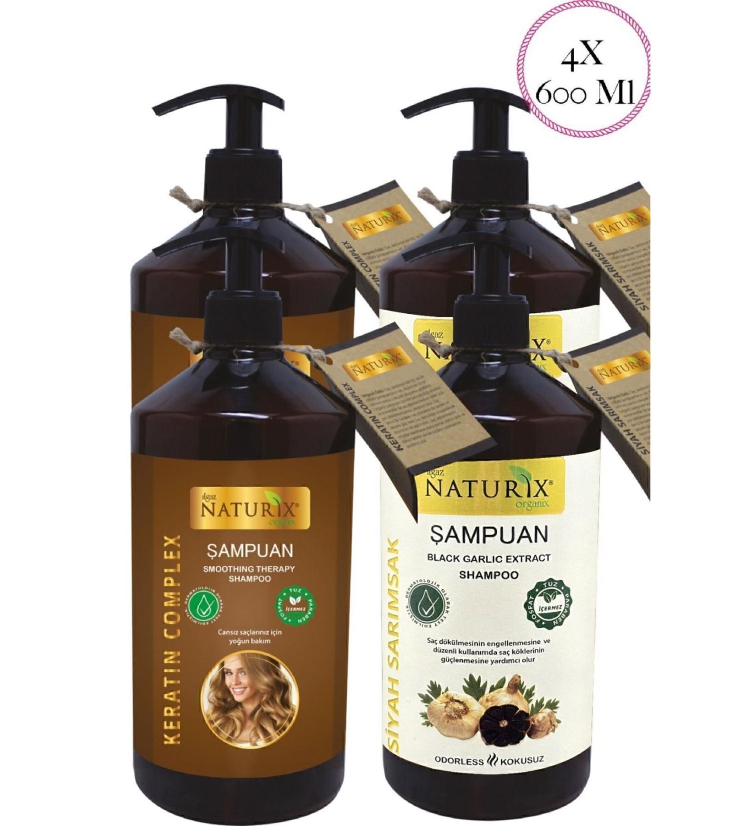 Naturix 2 Pieces Unscented Black Garlic Shampoo 600 Ml + 2 Pieces Salt-Free Keratin Shampoo 600 Ml 4 X 600 Ml - Buy Online on GoSupps.com